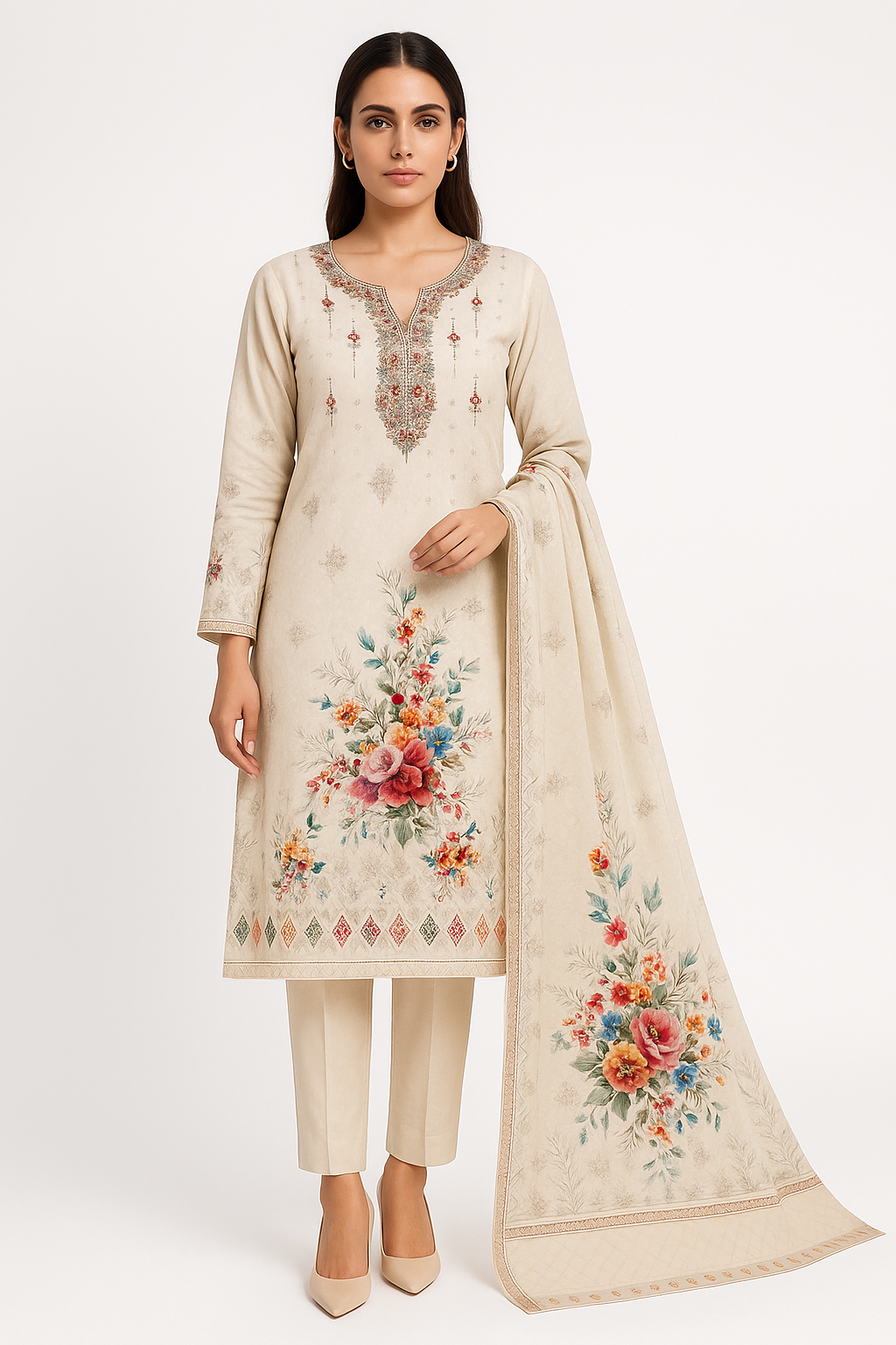 VIRSA Digital Linen 3 Piece Unstitched Suit with Sequence Dupatta – By Five Star (7.5 Meters)