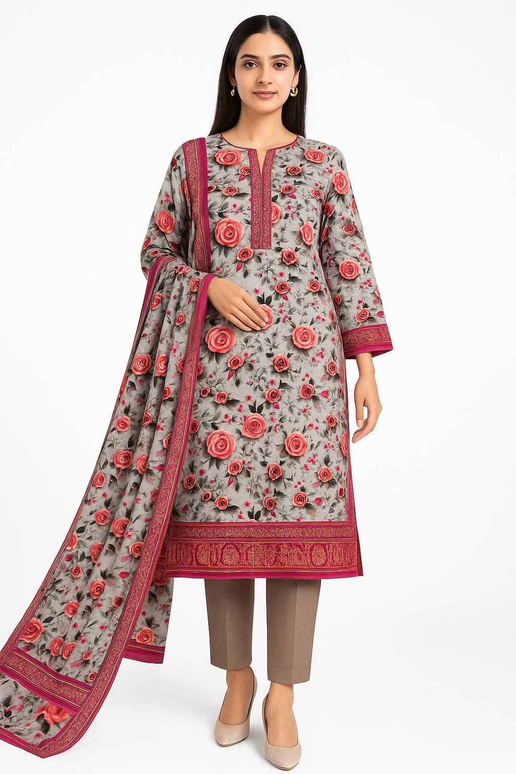 ABUZAR – 3D Digital Cotton Print 3 Piece Unstitched Suit (7.25 Meters)