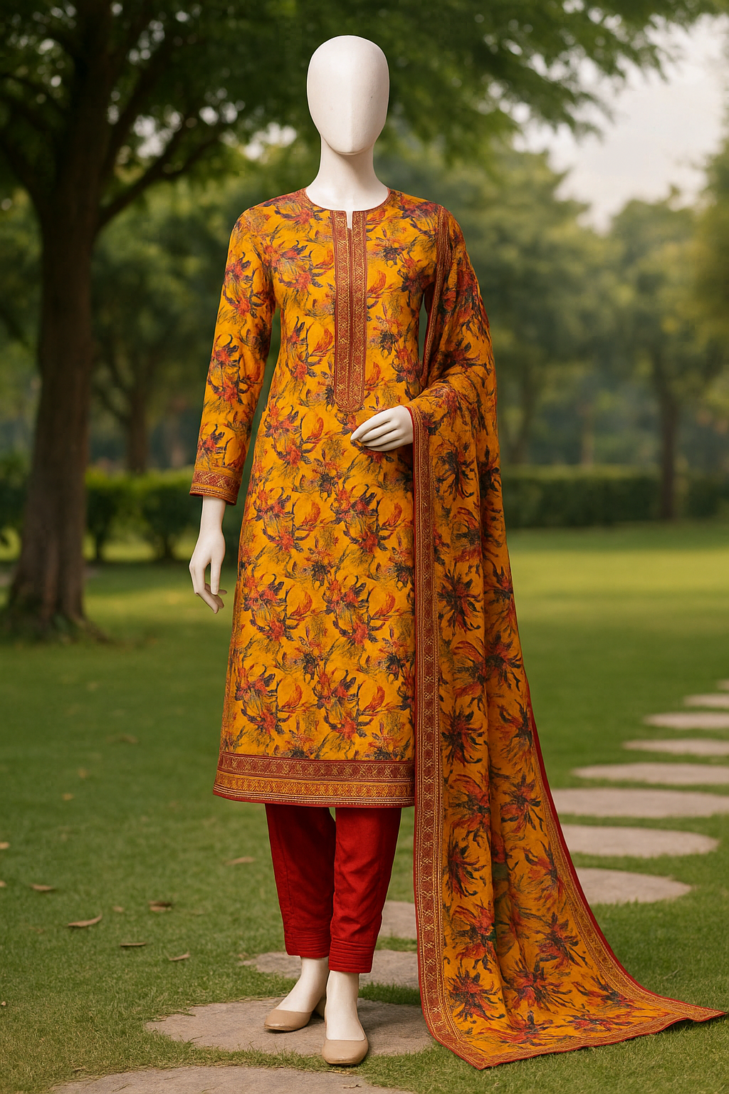 ABUZAR – 3D Digital Cotton Print 3 Piece Unstitched Suit (7.25 Meters)