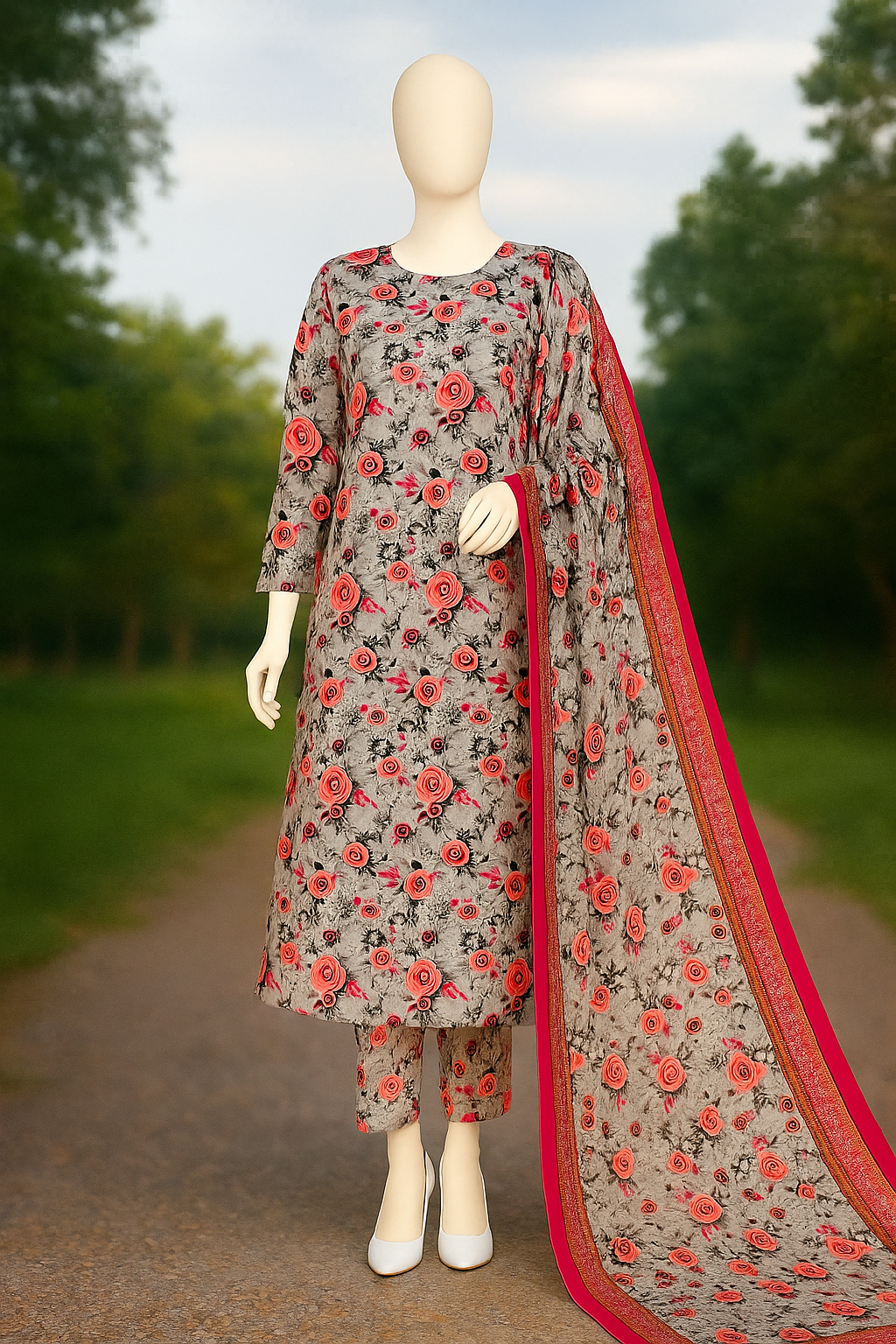 ABUZAR – 3D Digital Cotton Print 3 Piece Unstitched Suit (7.25 Meters)