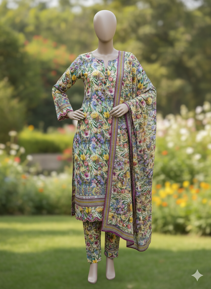 ABUZAR – 3D Digital Cotton Print 3 Piece Unstitched Suit (7.25 Meters)