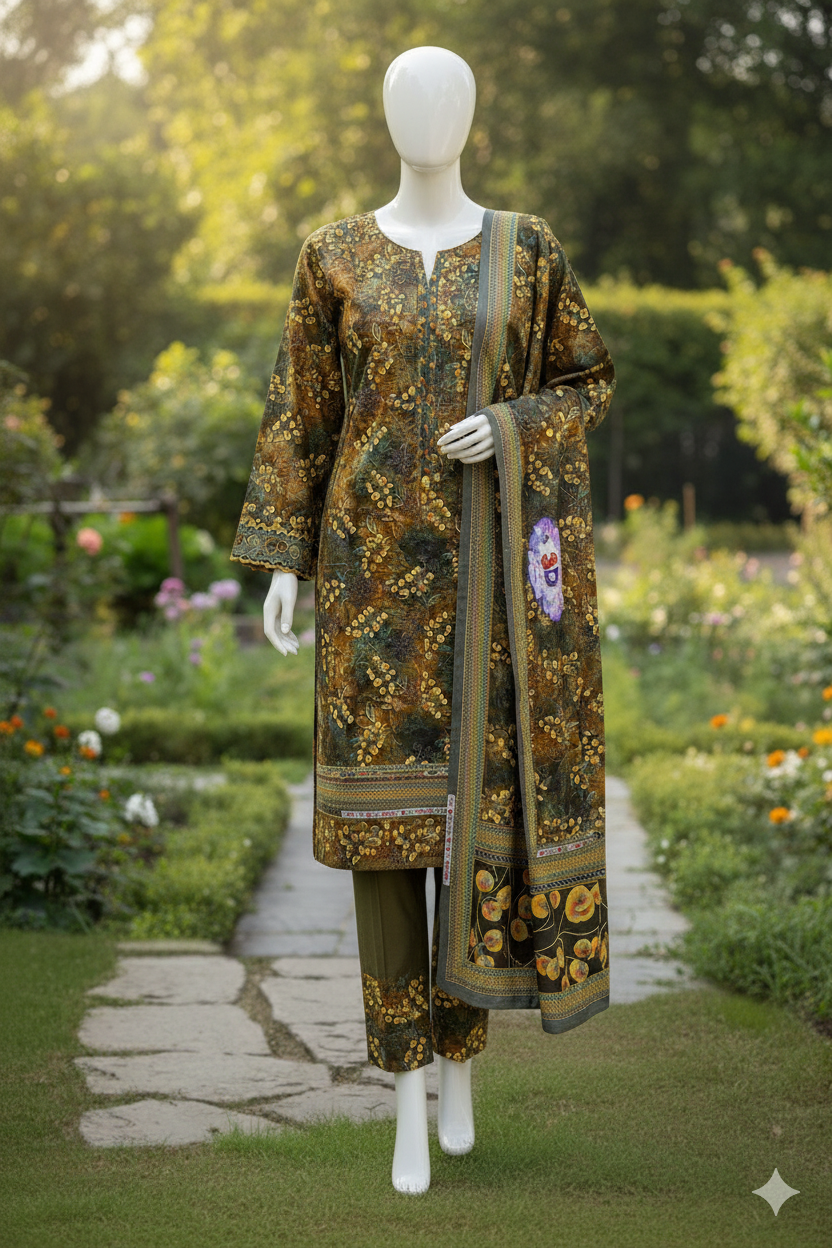 ABUZAR – 3D Digital Cotton Print 3 Piece Unstitched Suit (7.25 Meters)