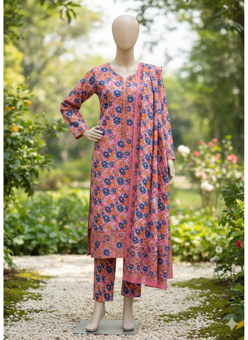 ABUZAR – Digital Premium Cotton 3 Piece Unstitched Suit (7.25 Meters)