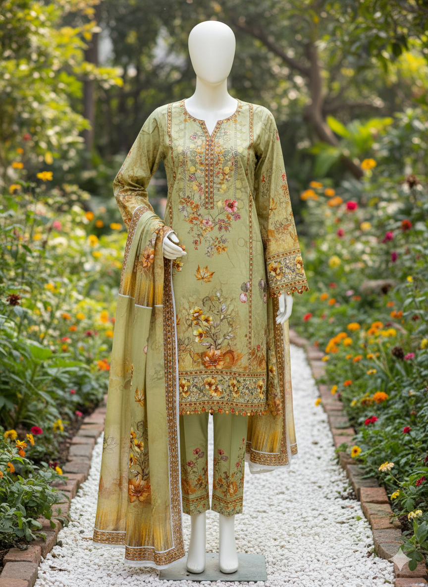 ABUZAR PREMIUM CAMBRIC COTTON  3P With VOIL DUP