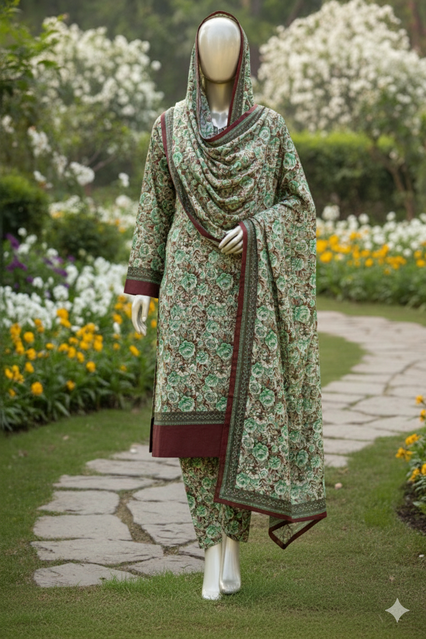 ABUZAR – 3D Digital Cotton Print 3 Piece Unstitched Suit (7.25 Meters)