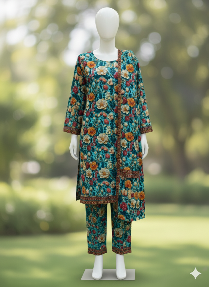 ABUZAR – 3D Digital Cotton Print 3 Piece Unstitched Suit (7.25 Meters)