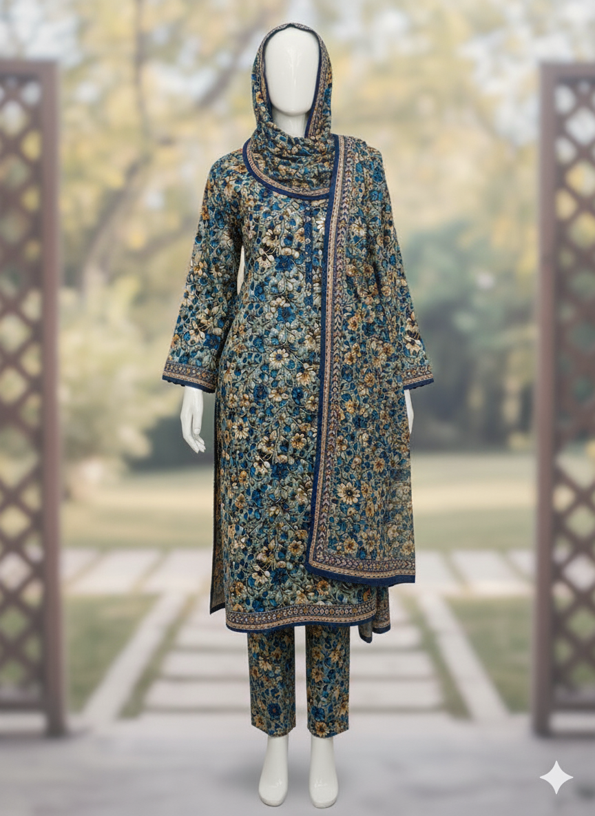 ABUZAR – 3D Digital Cotton Print 3 Piece Unstitched Suit (7.25 Meters)