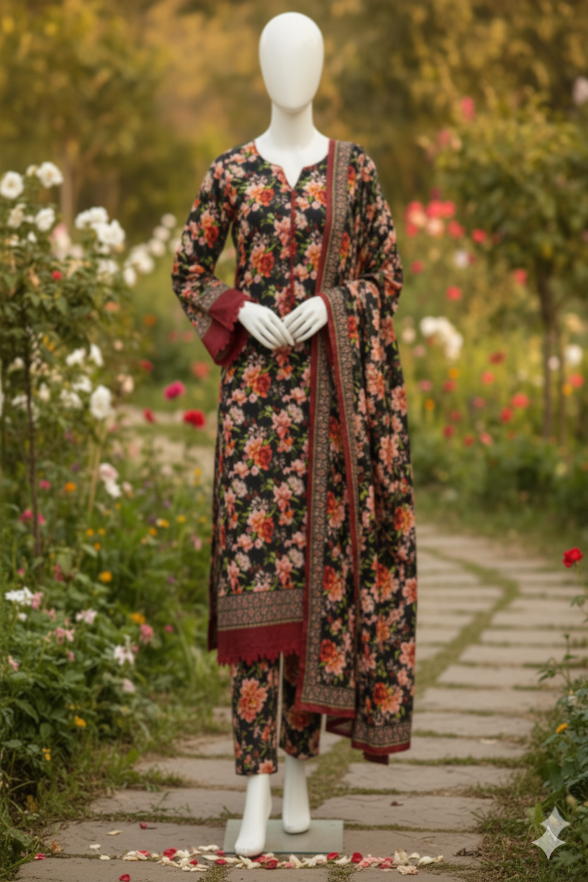 ABUZAR – 3D Digital Cotton Print 3 Piece Unstitched Suit (7.25 Meters)