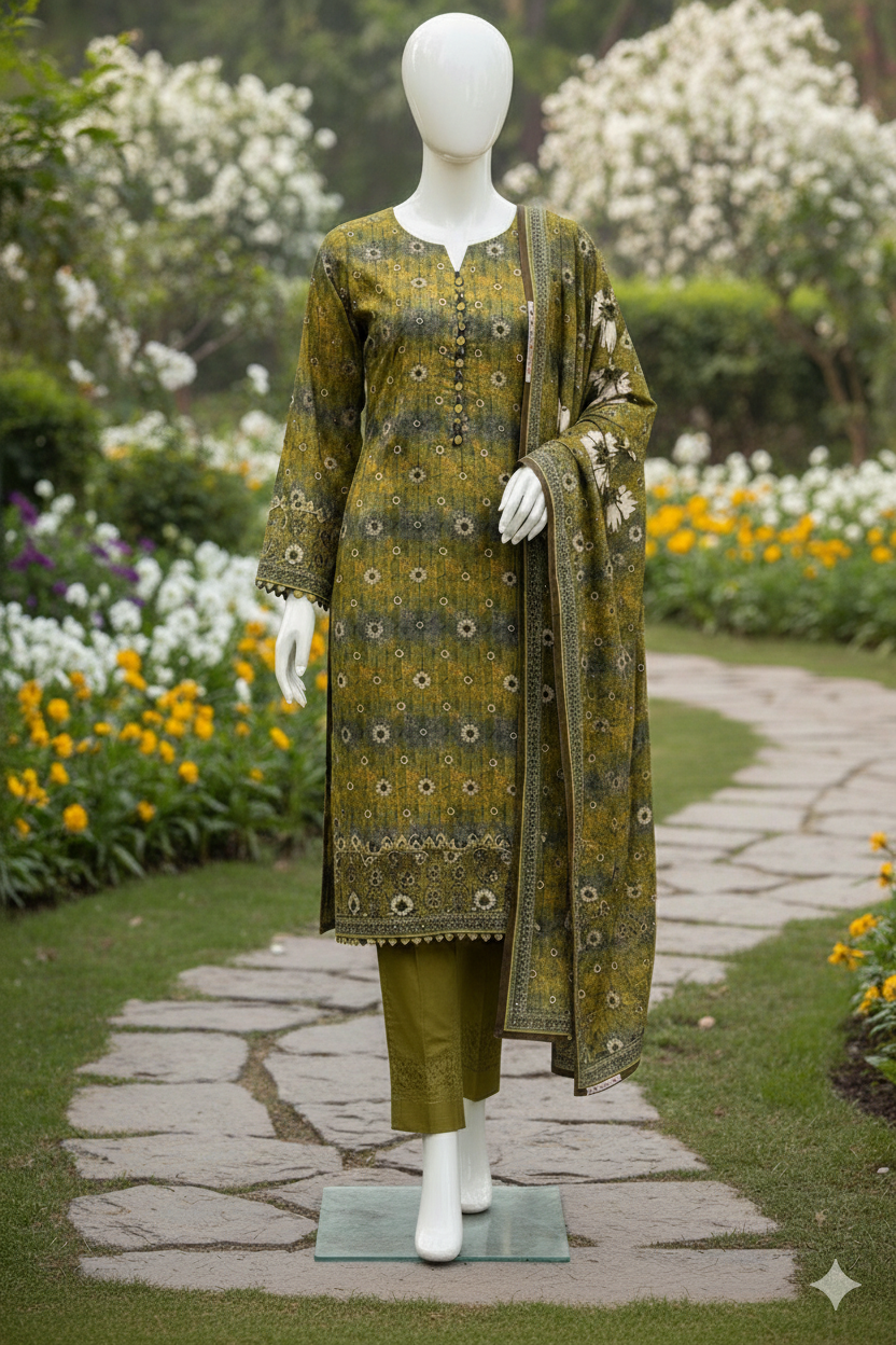 ABUZAR – 3D Digital Cotton Print 3 Piece Unstitched Suit (7.25 Meters)