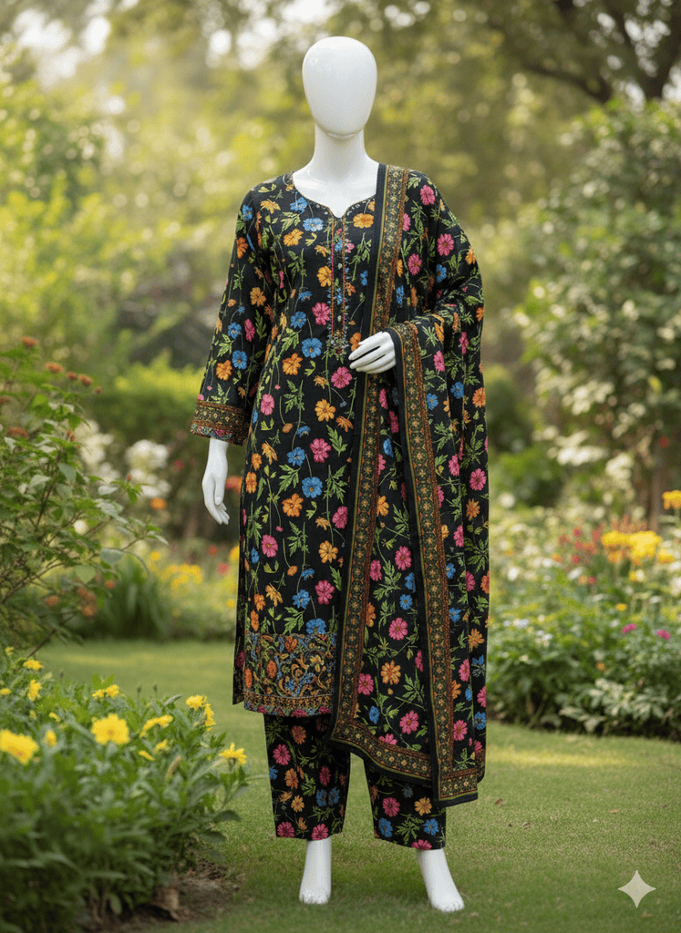 ABUZAR – 3D Digital Cotton Print 3 Piece Unstitched Suit (7.25 Meters)