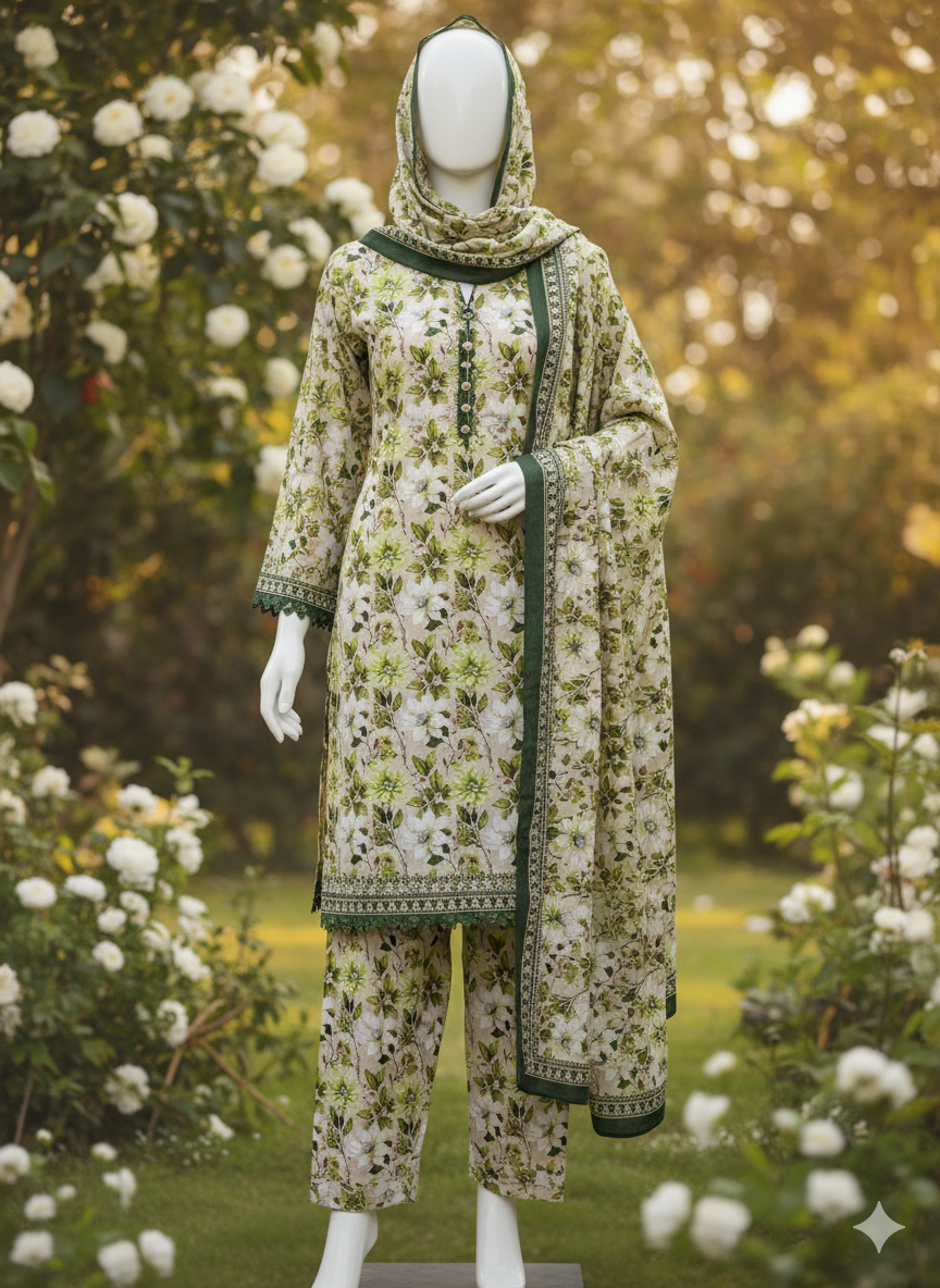 ABUZAR – 3D Digital Cotton Print 3 Piece Unstitched Suit (7.25 Meters)