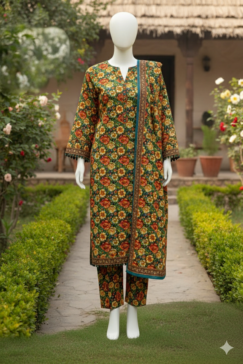 ABUZAR – 3D Digital Cotton Print 3 Piece Unstitched Suit (7.25 Meters)