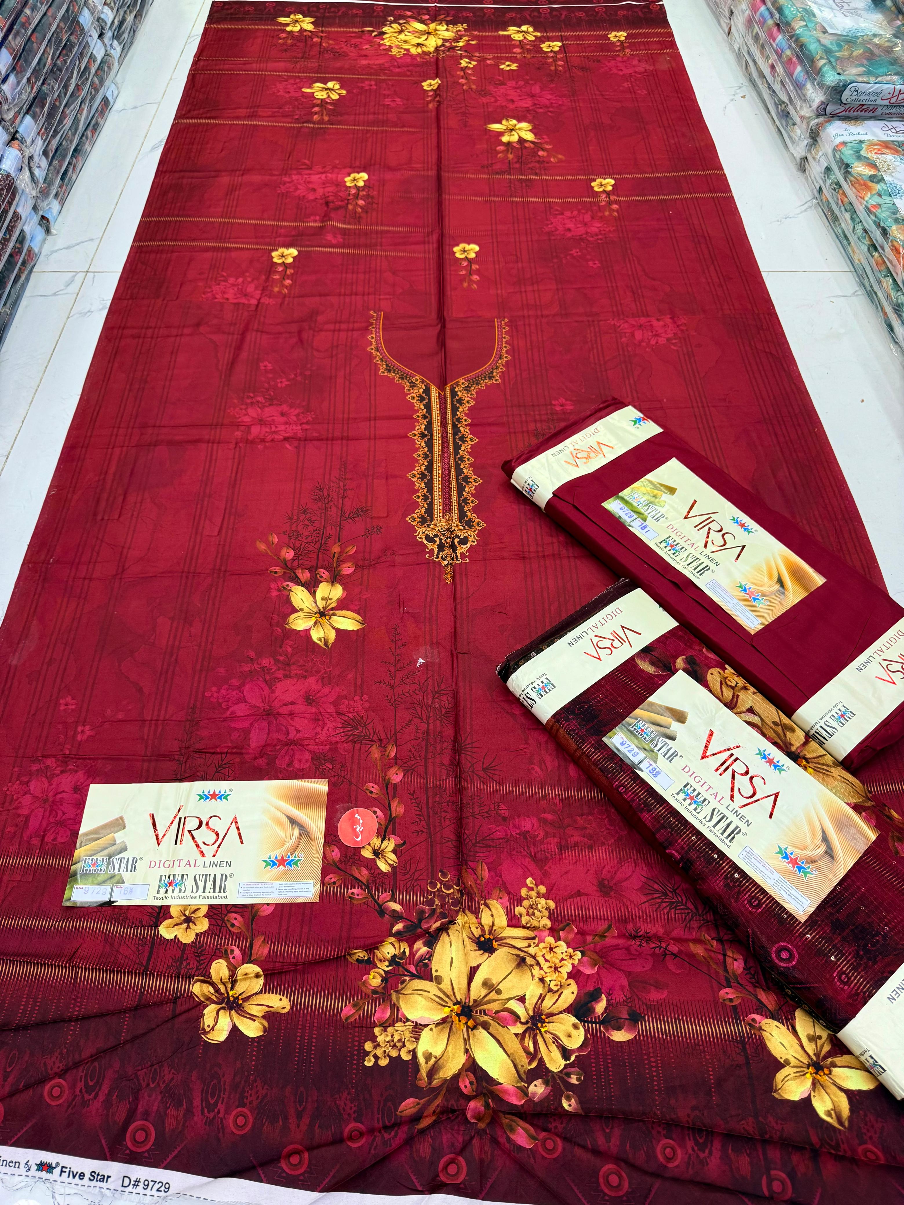 VIRSA Digital Linen 3 Piece Unstitched Suit with Sequence Dupatta – By Five Star (7.5 Meters)