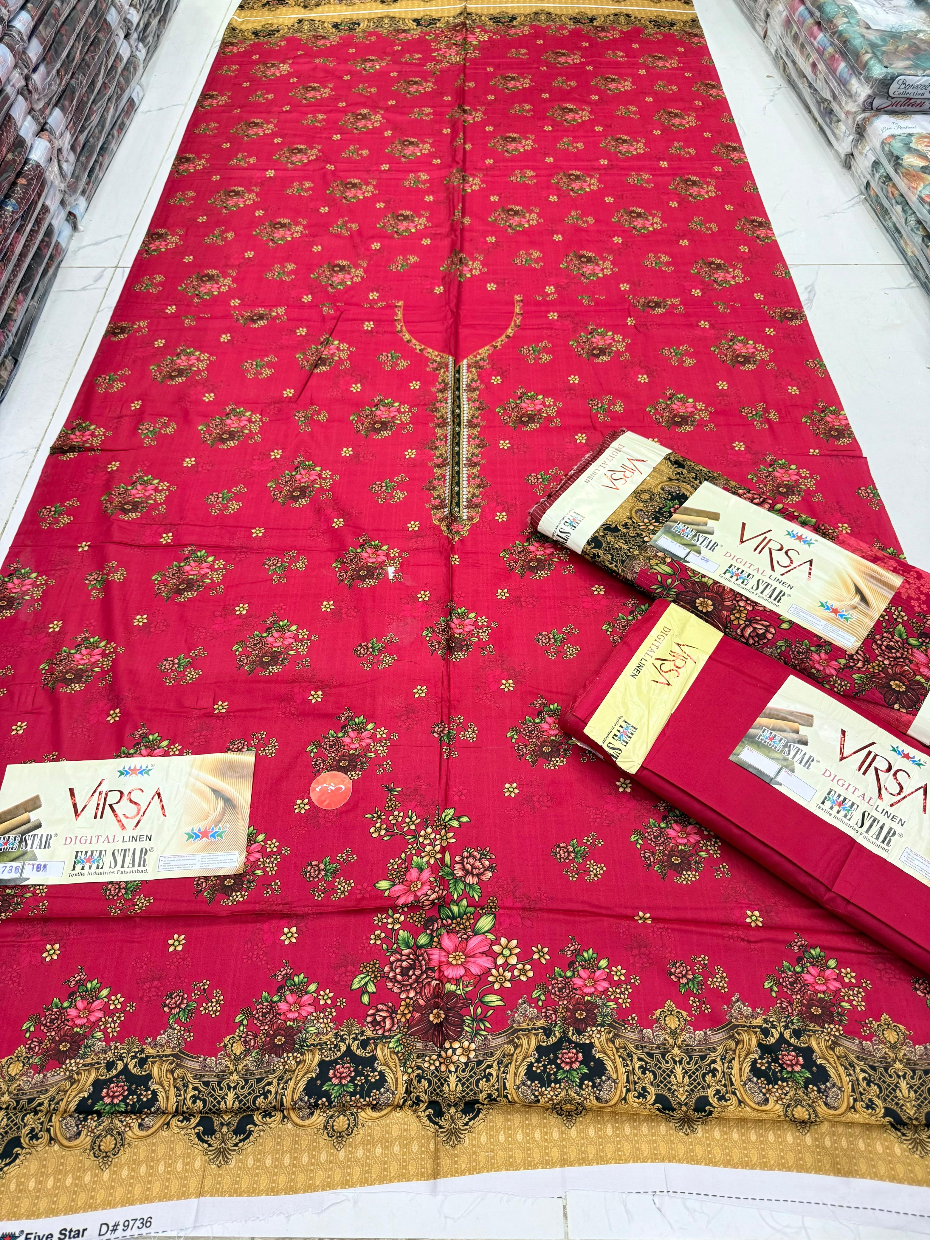 VIRSA Digital Linen 3 Piece Unstitched Suit with Sequence Dupatta – By Five Star (7.5 Meters)