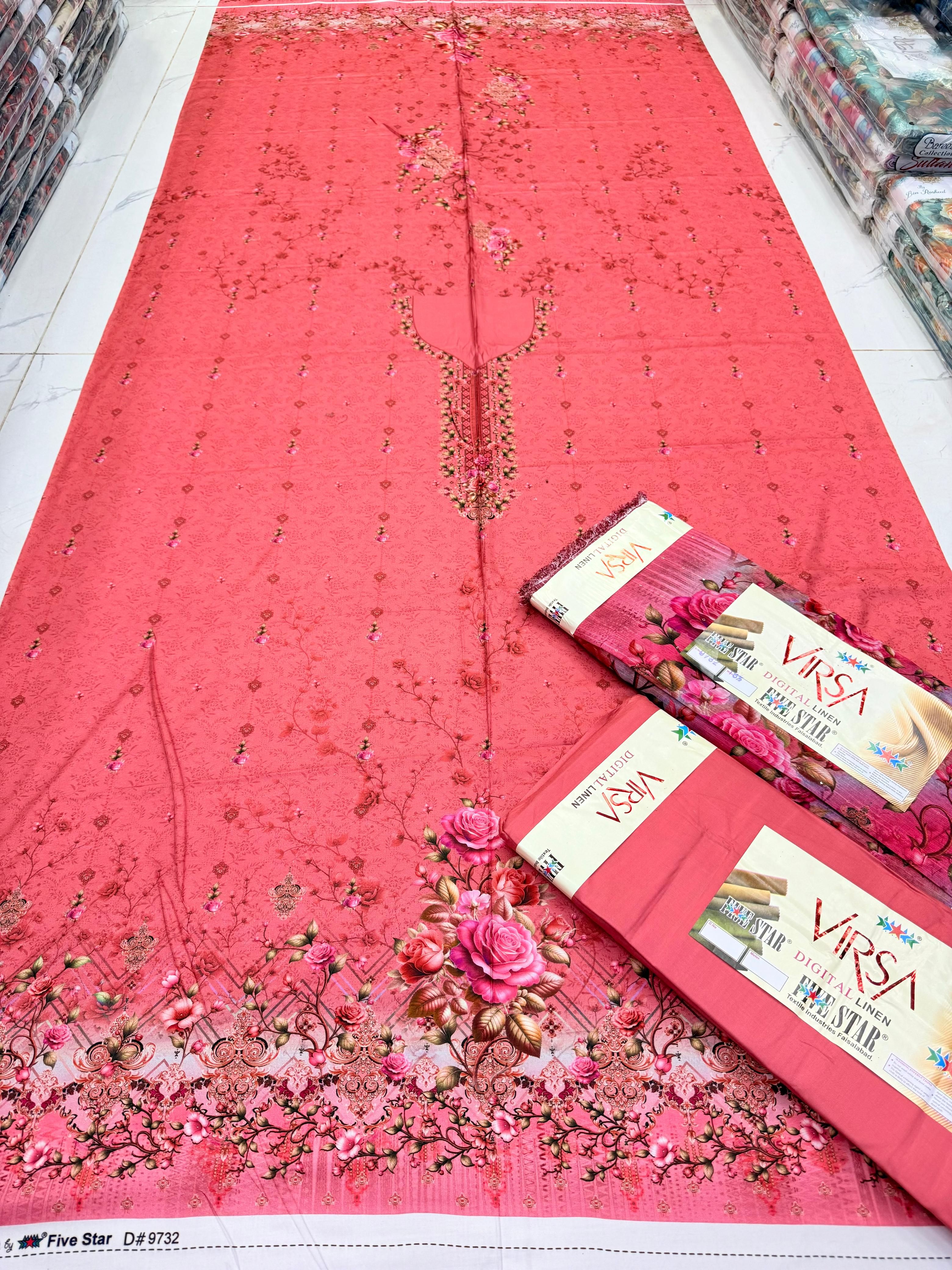 VIRSA Digital Linen 3 Piece Unstitched Suit with Sequence Dupatta – By Five Star (7.5 Meters)