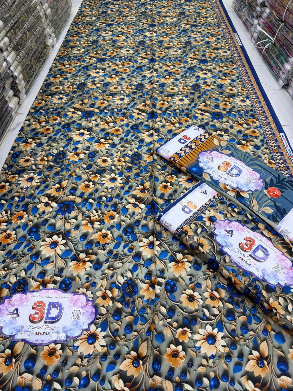 ABUZAR – 3D Digital Cotton Print 3 Piece Unstitched Suit (7.25 Meters)