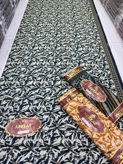 ABUZAR Exclusive Cambric 3 Piece Unstitched Suit with Voil Dupatta (7.5 Meters)