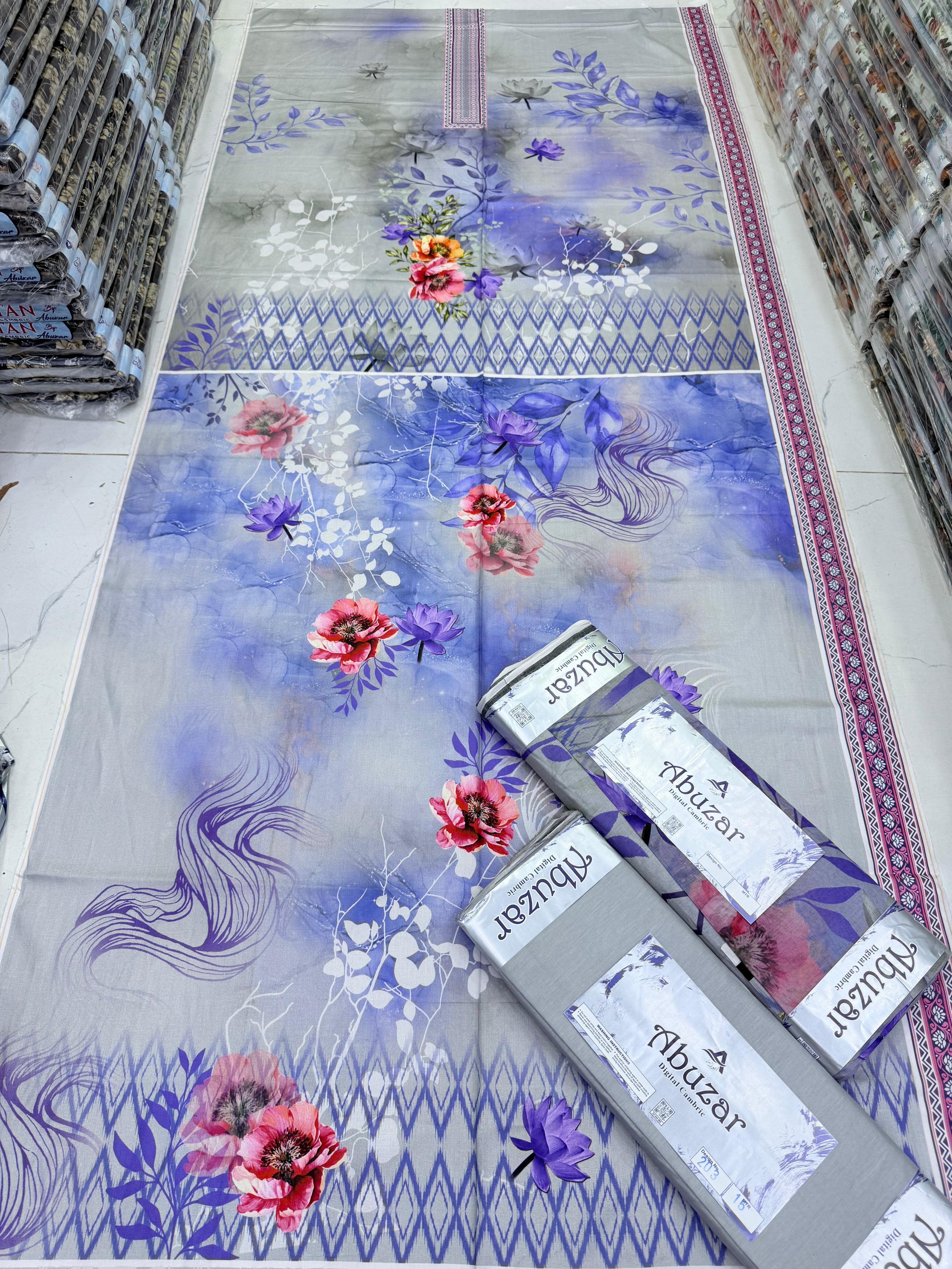 ABUZAR PREMIUM CAMBRIC COTTON  3P With VOIL DUP