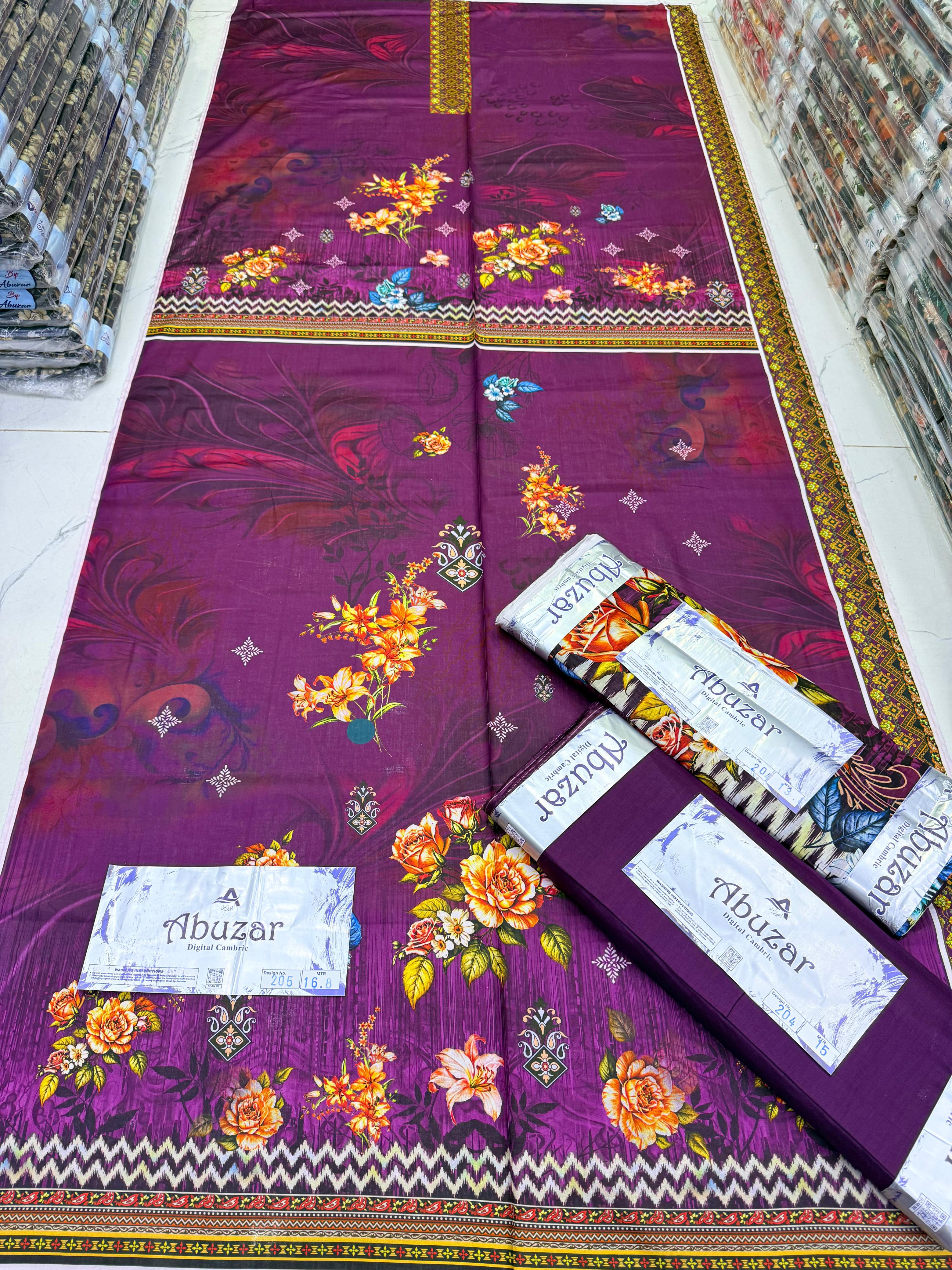 ABUZAR PREMIUM CAMBRIC COTTON  3P With VOIL DUP