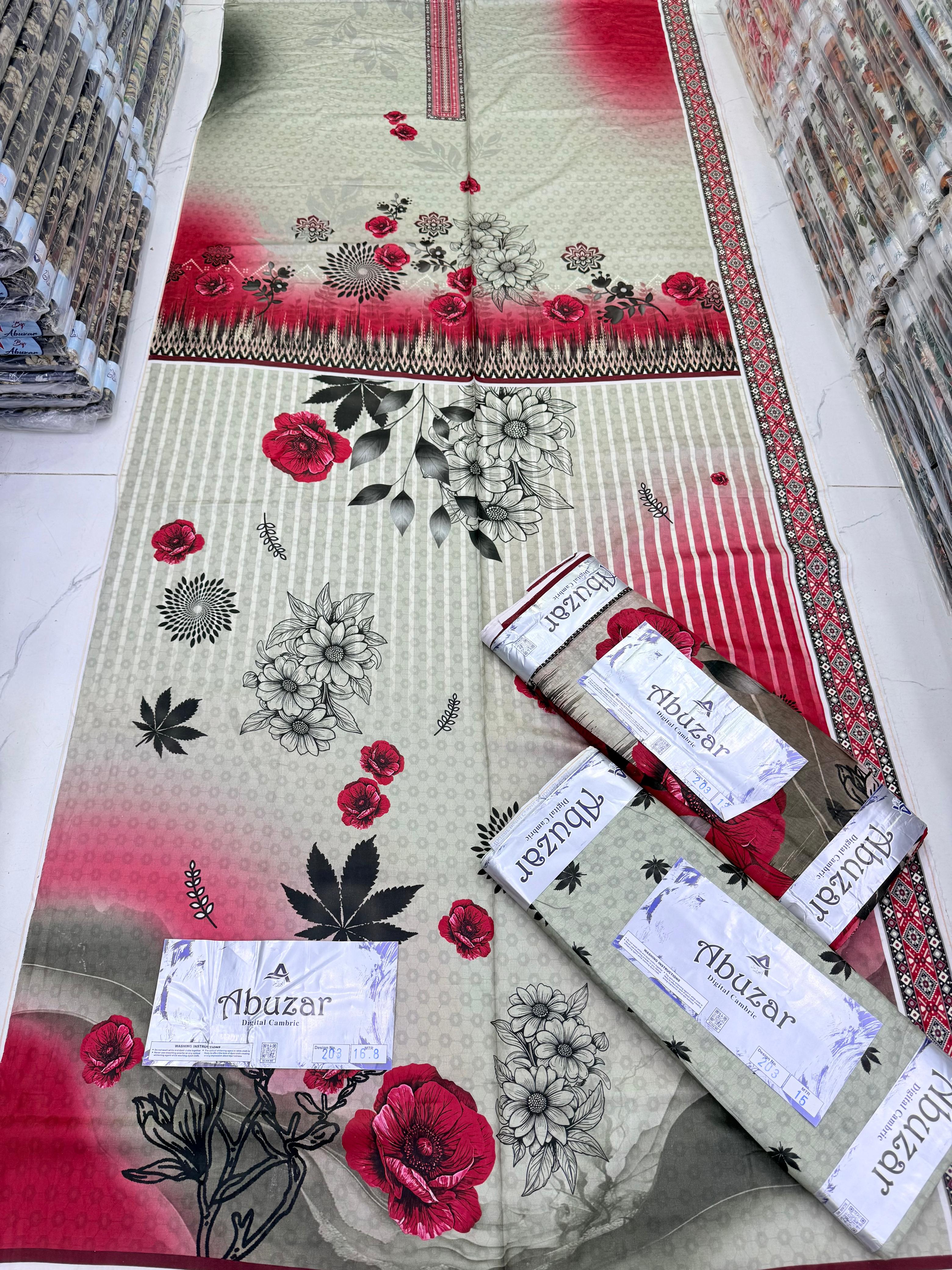 ABUZAR PREMIUM CAMBRIC COTTON  3P With VOIL DUP