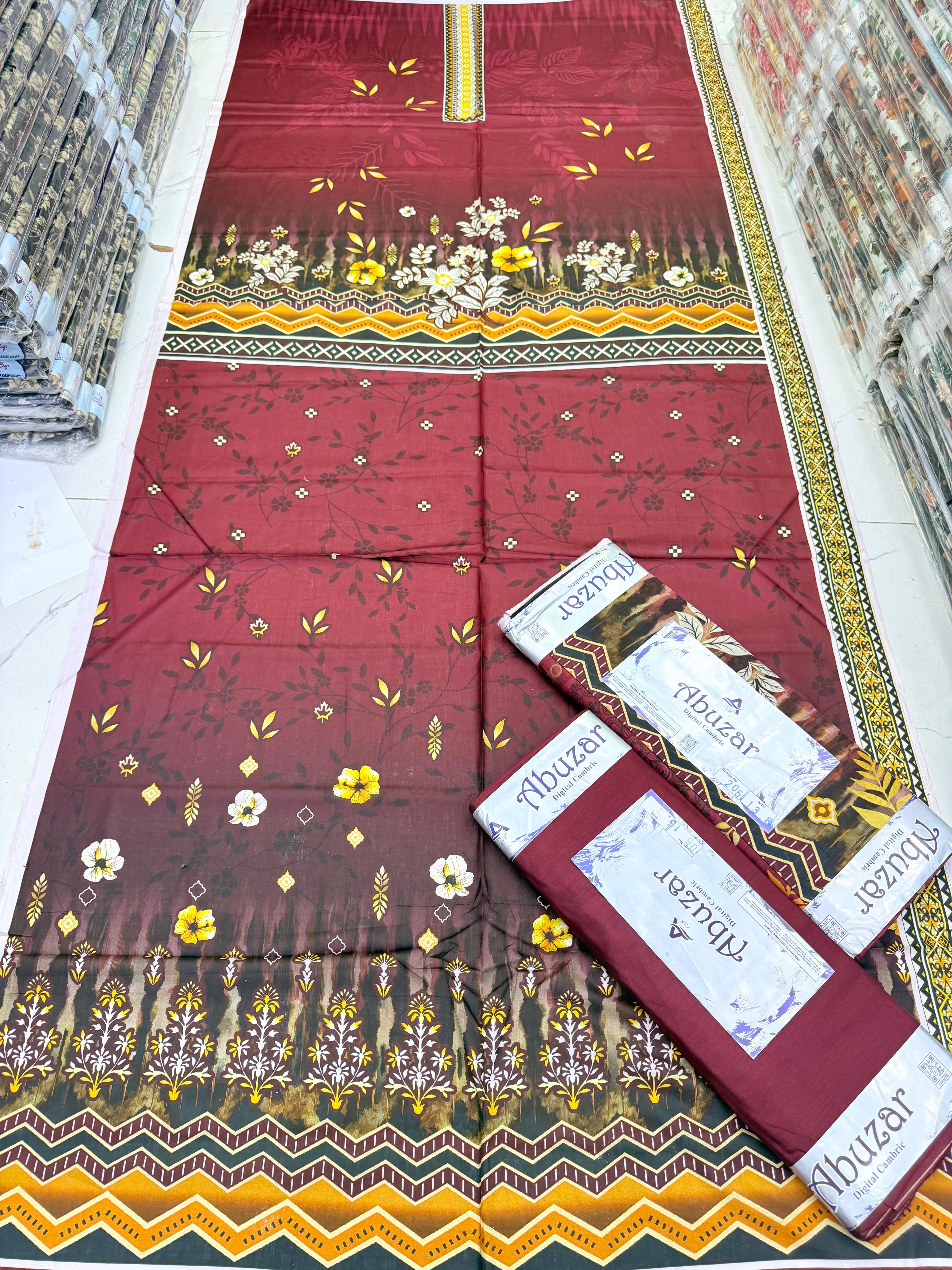 ABUZAR PREMIUM CAMBRIC COTTON  3P With VOIL DUP