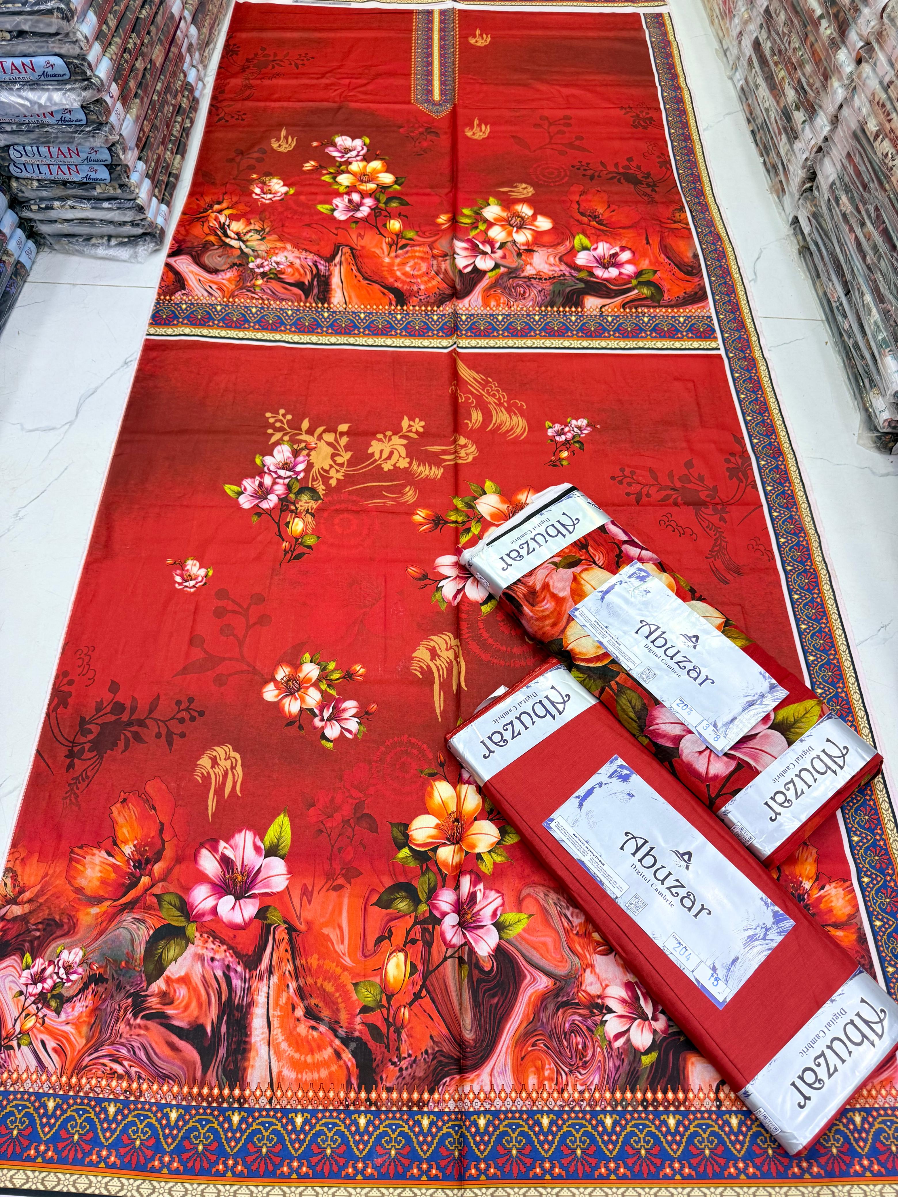 ABUZAR PREMIUM CAMBRIC COTTON  3P With VOIL DUP