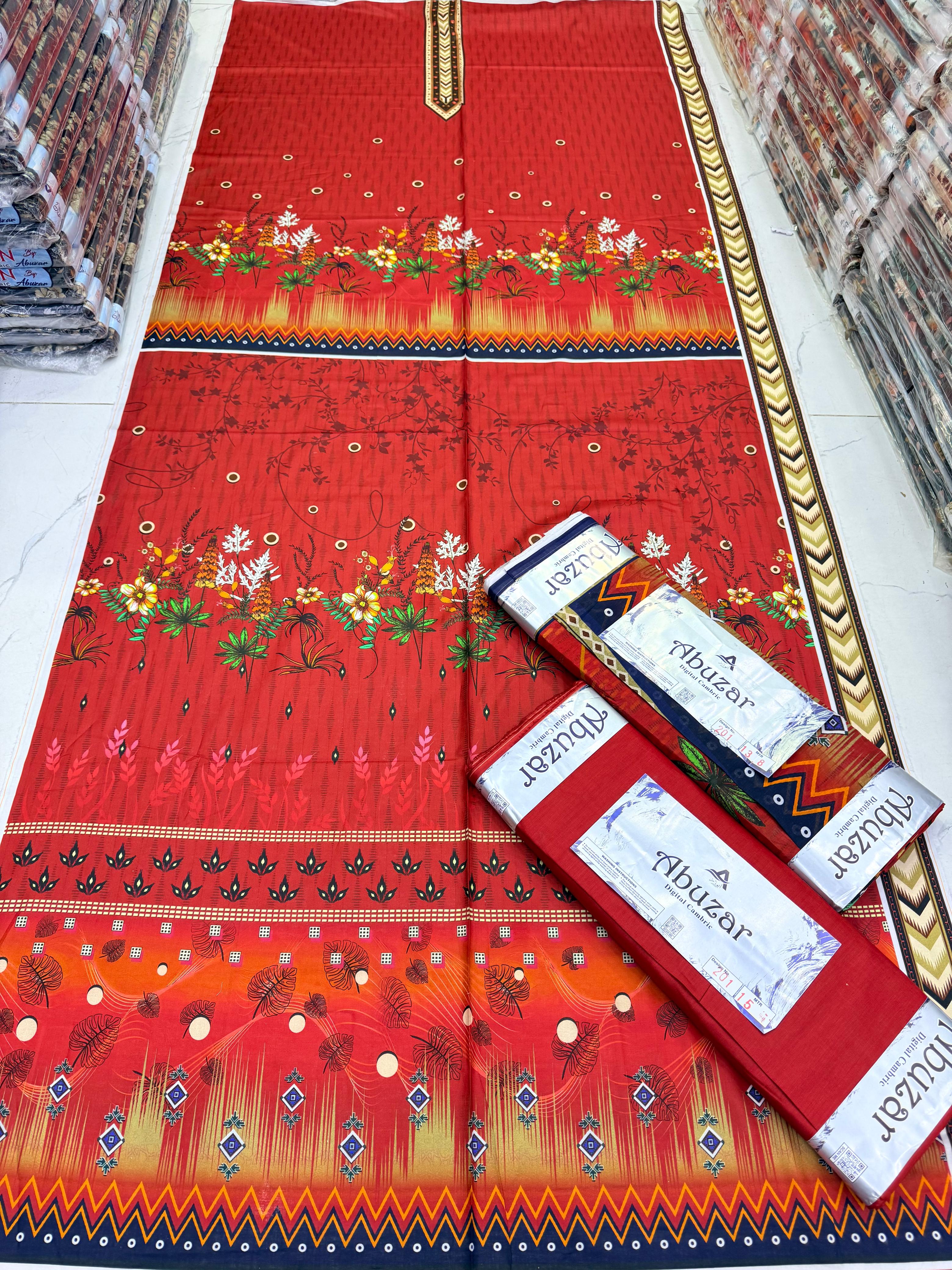ABUZAR PREMIUM CAMBRIC COTTON  3P With VOIL DUP