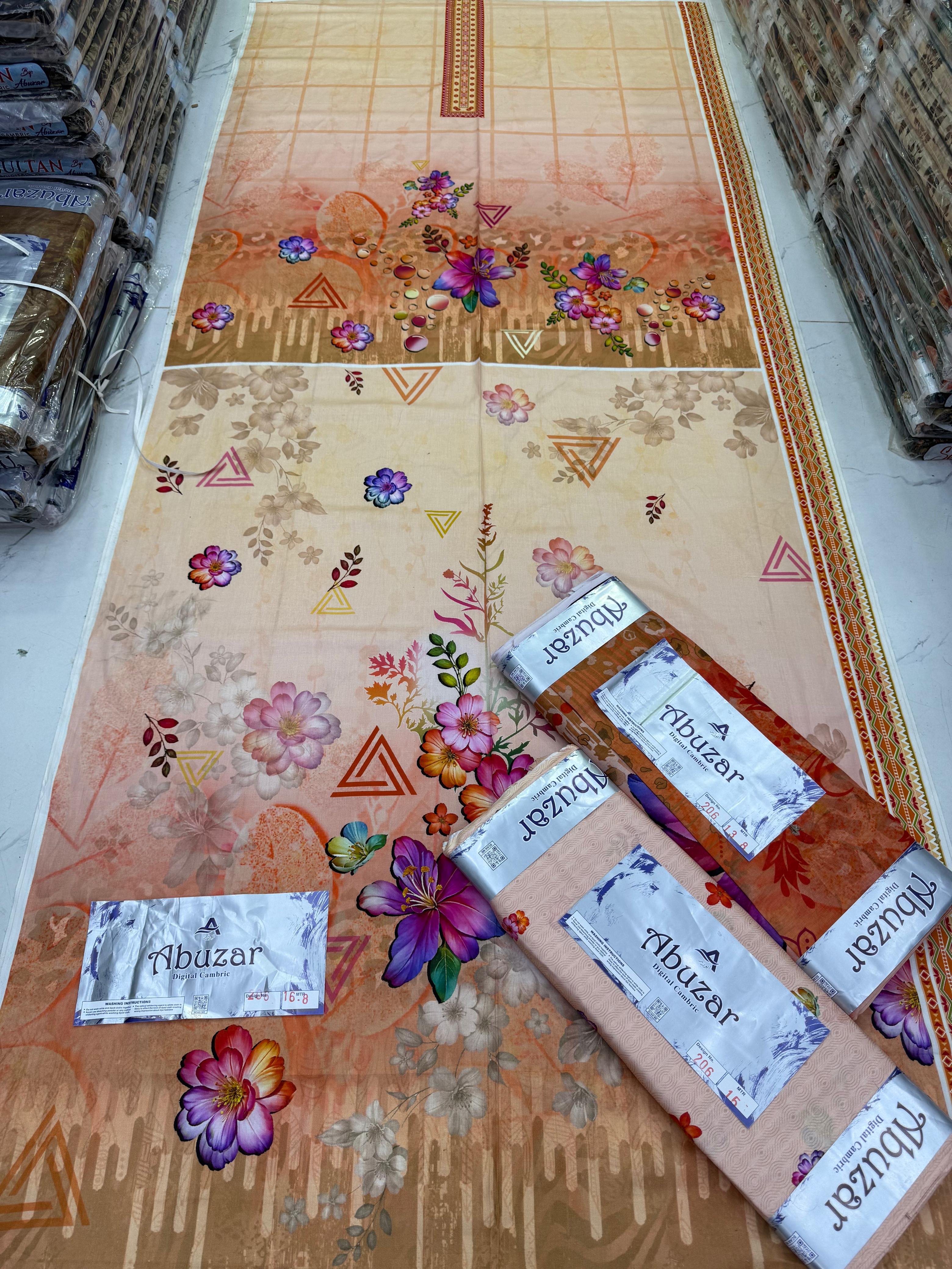ABUZAR PREMIUM CAMBRIC COTTON  3P With VOIL DUP