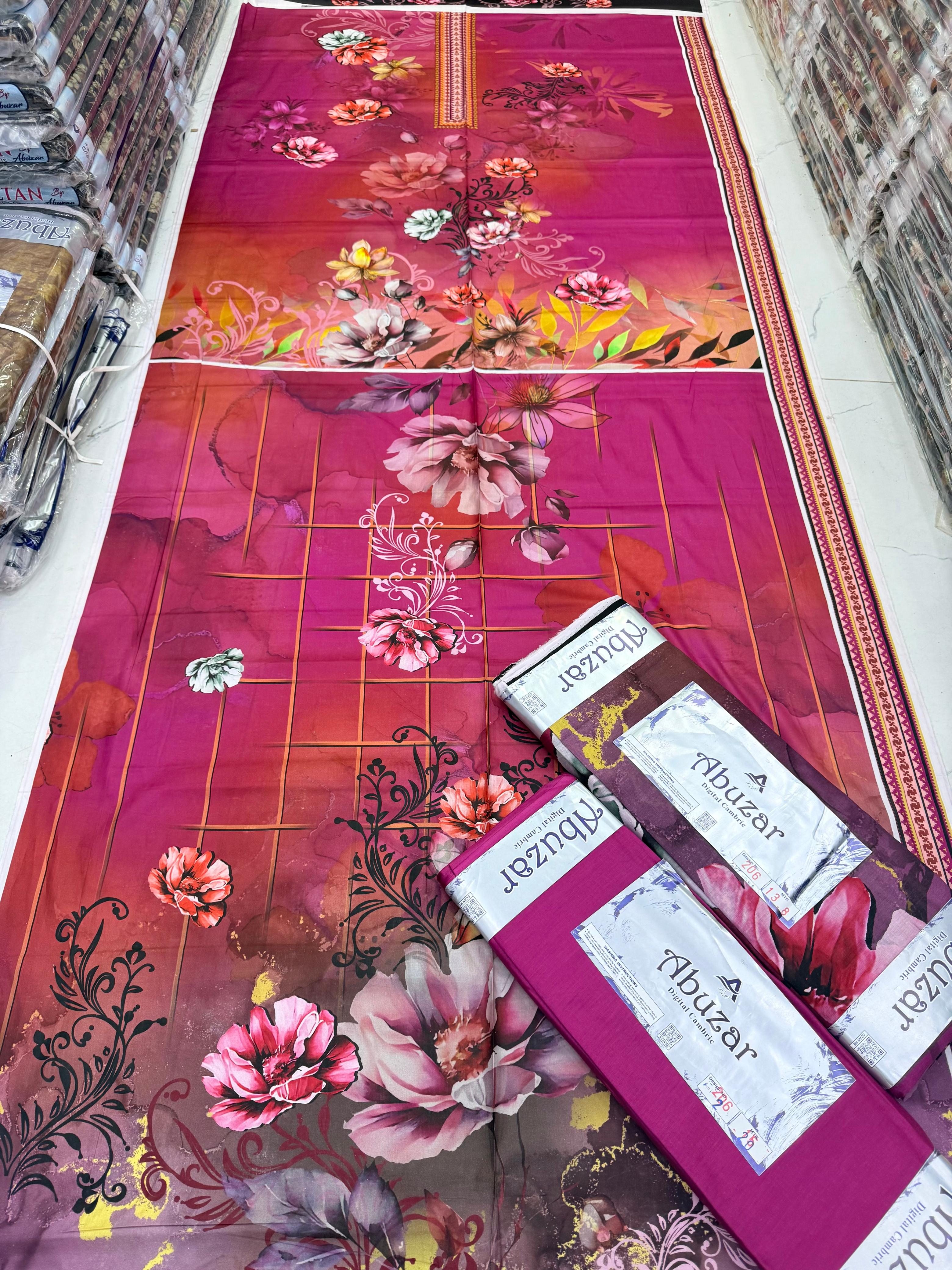ABUZAR PREMIUM CAMBRIC COTTON  3P With VOIL DUP