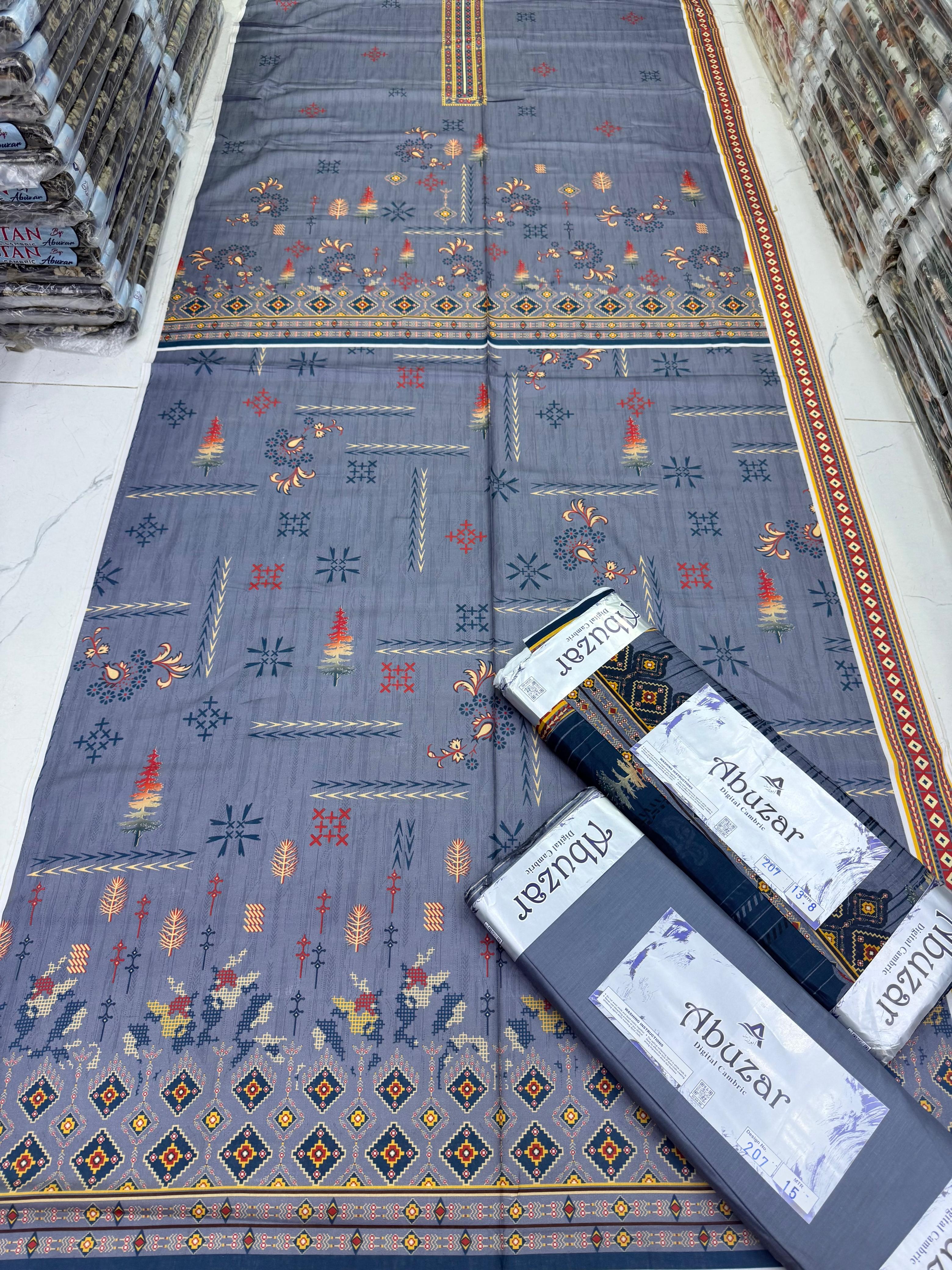 ABUZAR PREMIUM CAMBRIC COTTON  3P With VOIL DUP