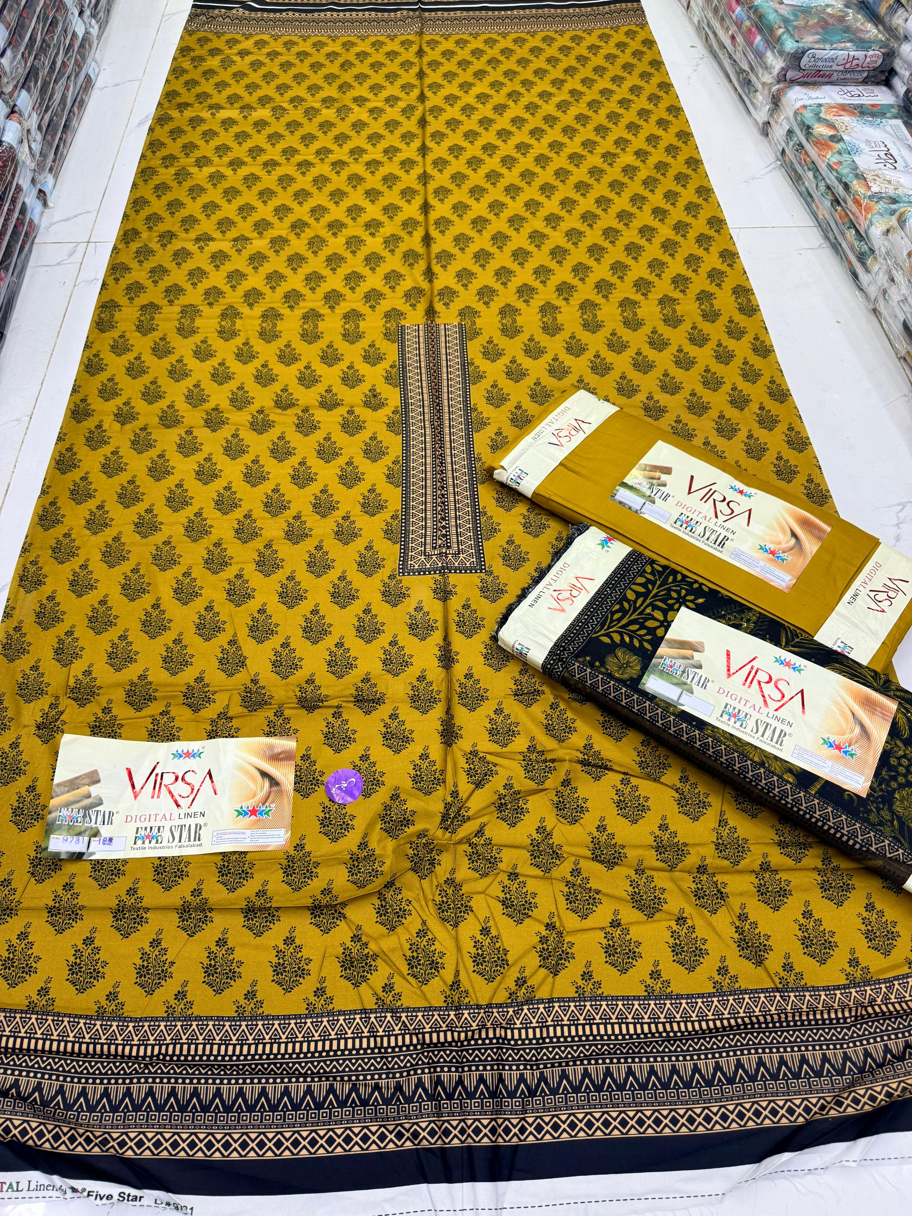 VIRSA Digital Linen 3 Piece Unstitched Suit with Sequence Dupatta – By Five Star (7.5 Meters)