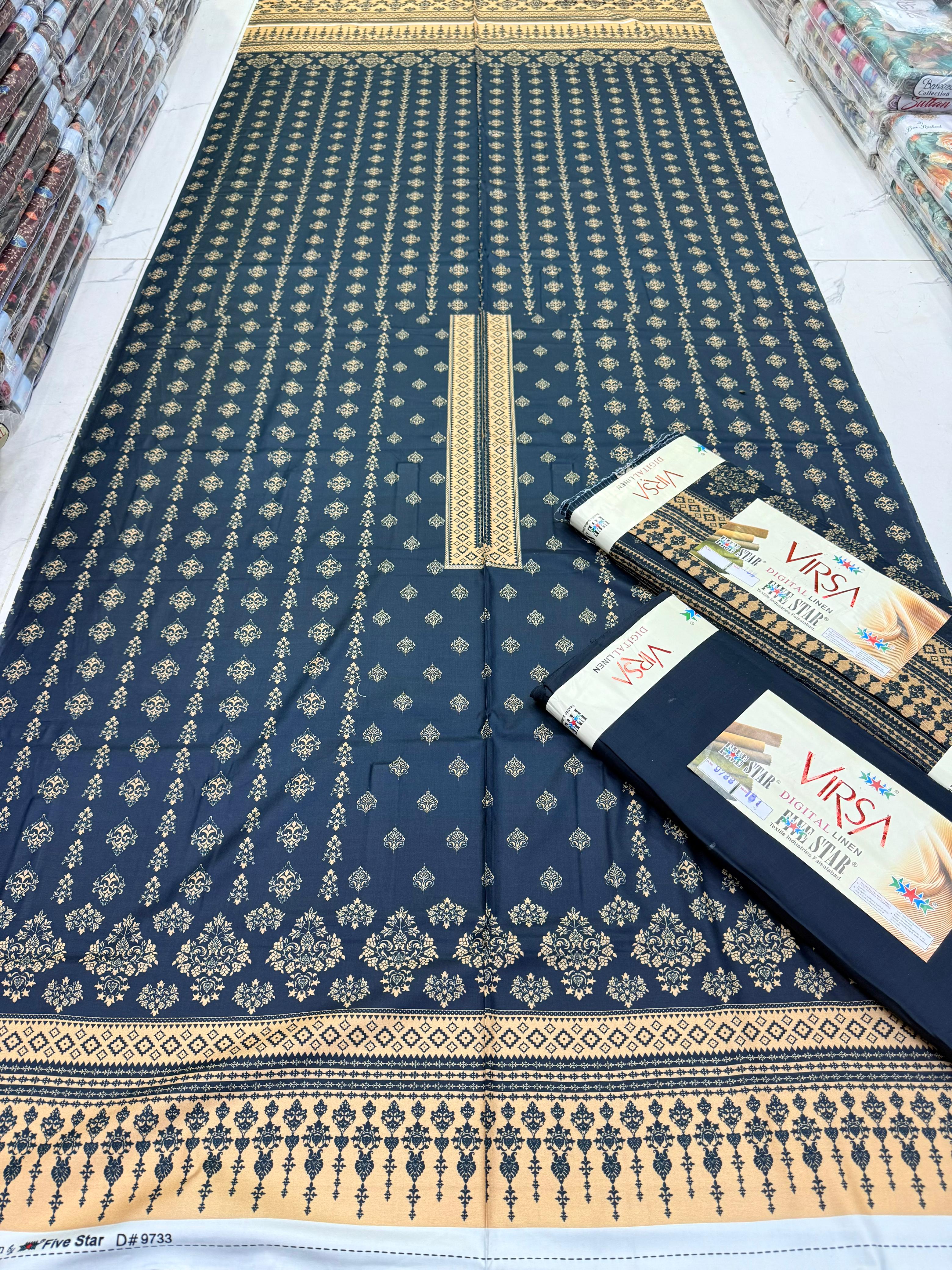VIRSA Digital Linen 3 Piece Unstitched Suit with Sequence Dupatta – By Five Star (7.5 Meters)