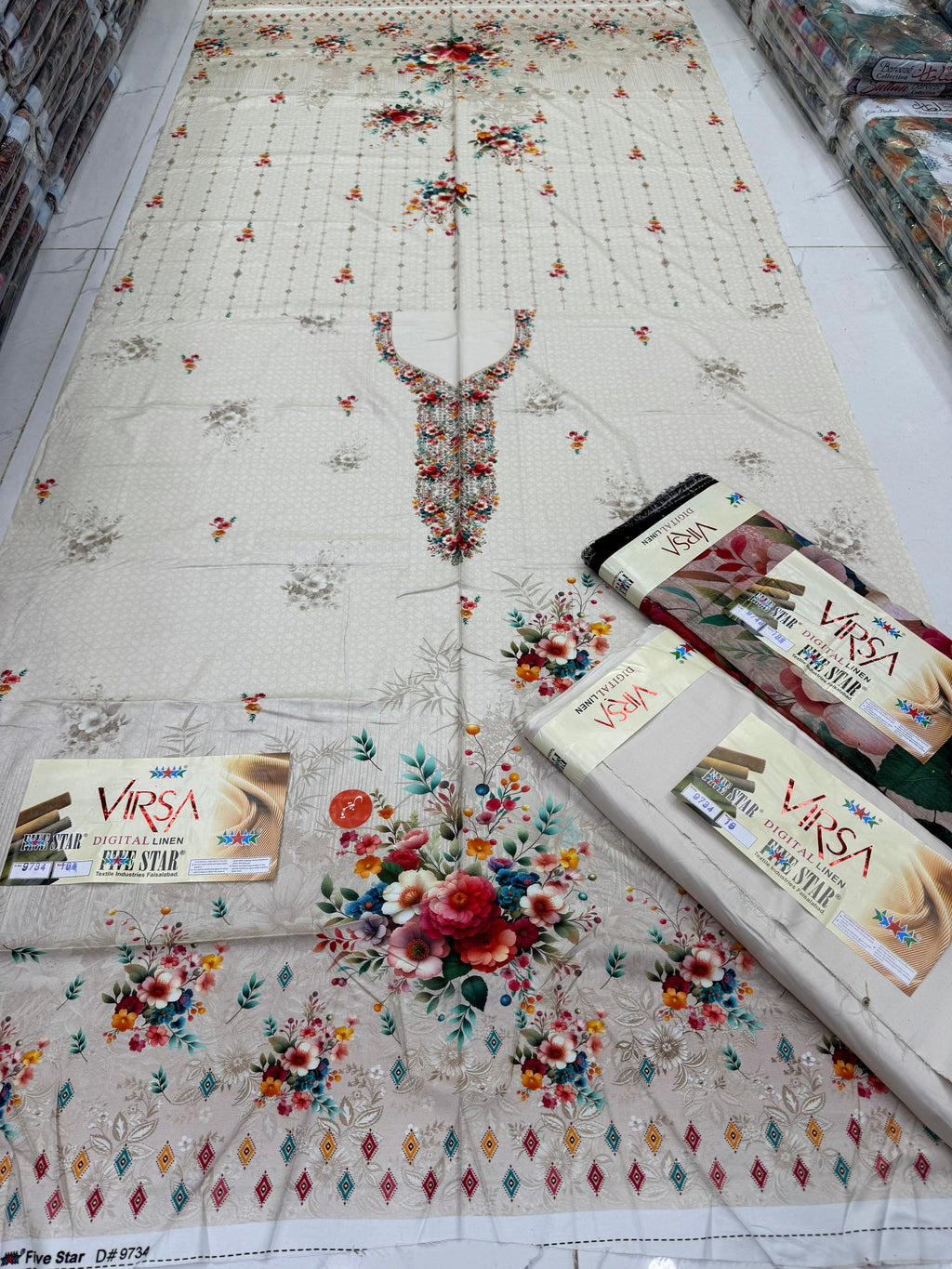 VIRSA Digital Linen 3 Piece Unstitched Suit with Sequence Dupatta – By Five Star (7.5 Meters)