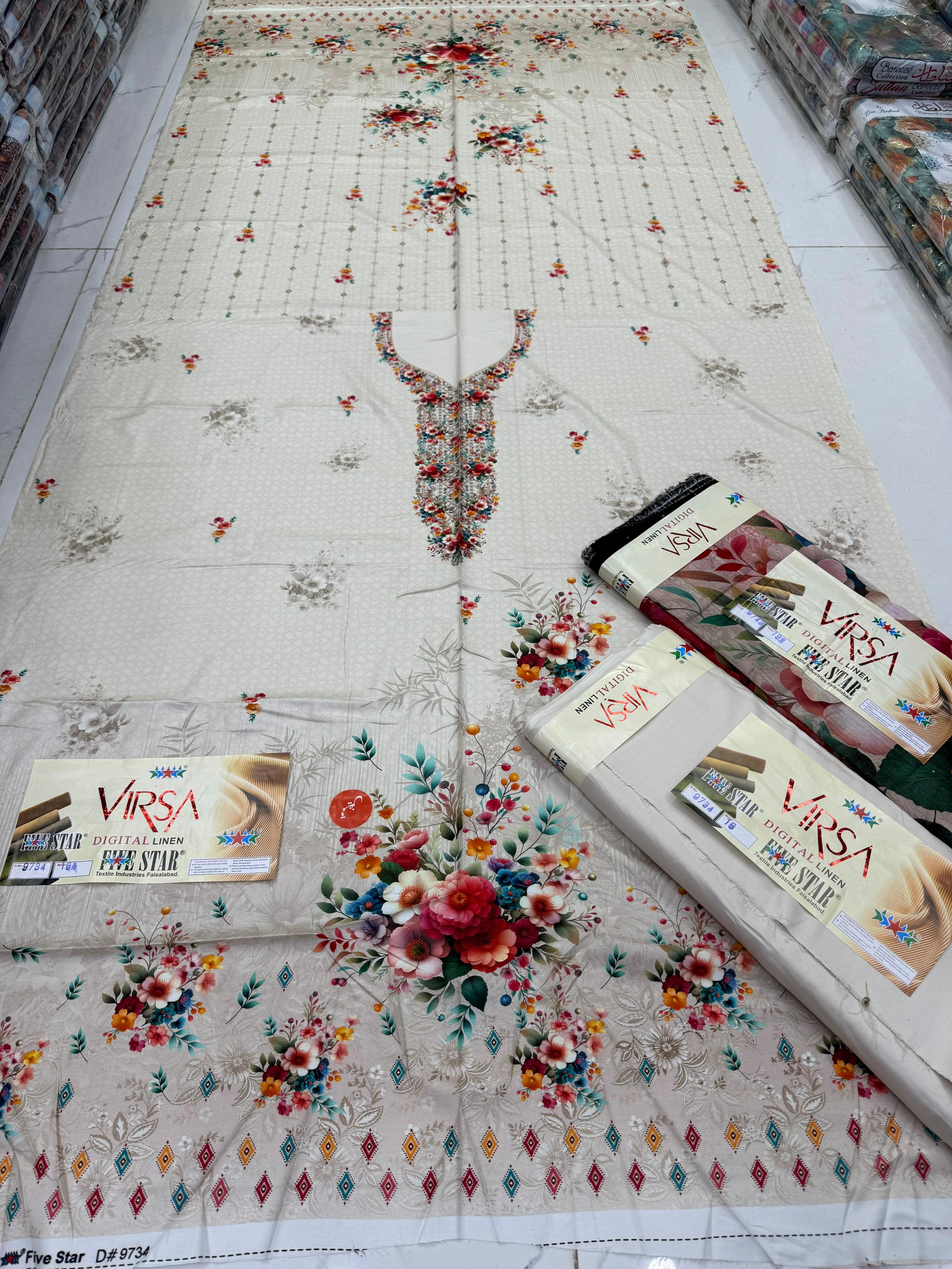 VIRSA Digital Linen 3 Piece Unstitched Suit with Sequence Dupatta – By Five Star (7.5 Meters)