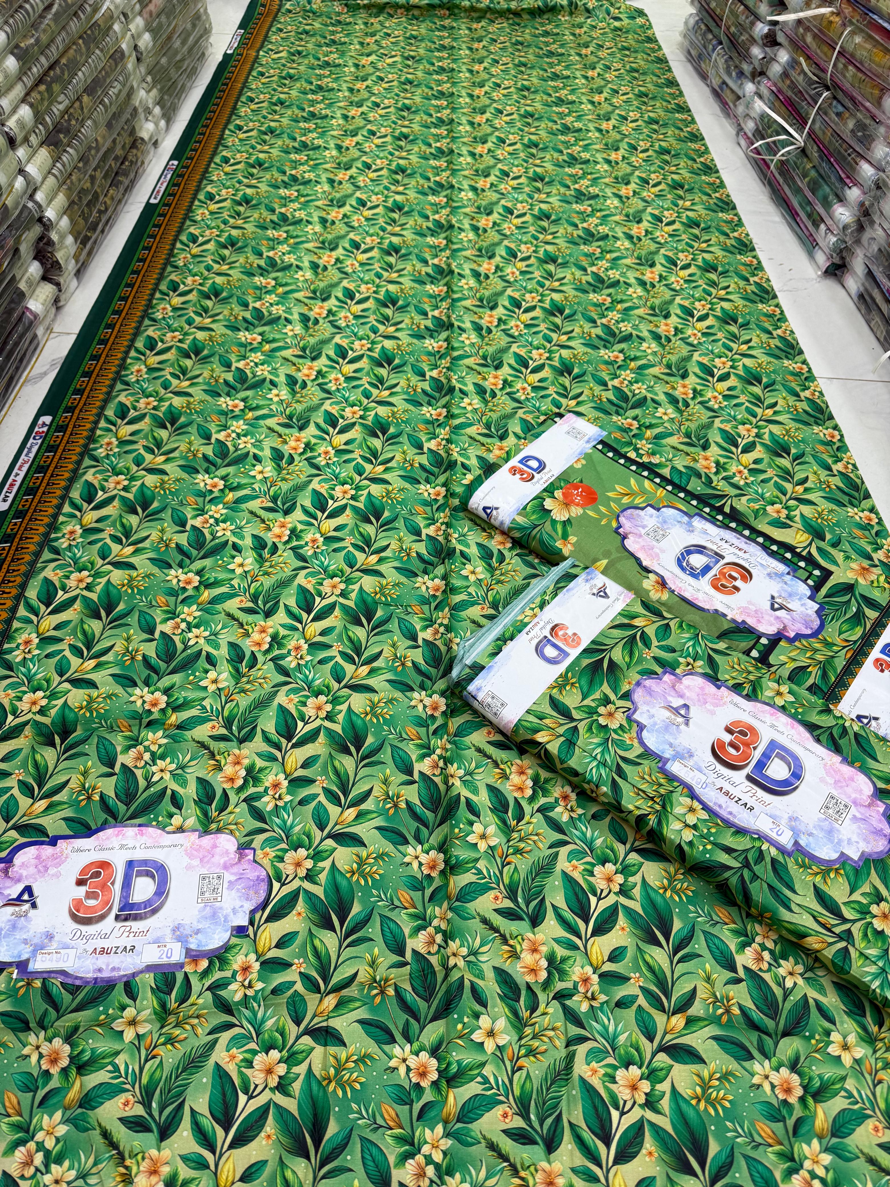 ABUZAR – 3D Digital Cotton Print 3 Piece Unstitched Suit (7.25 Meters)