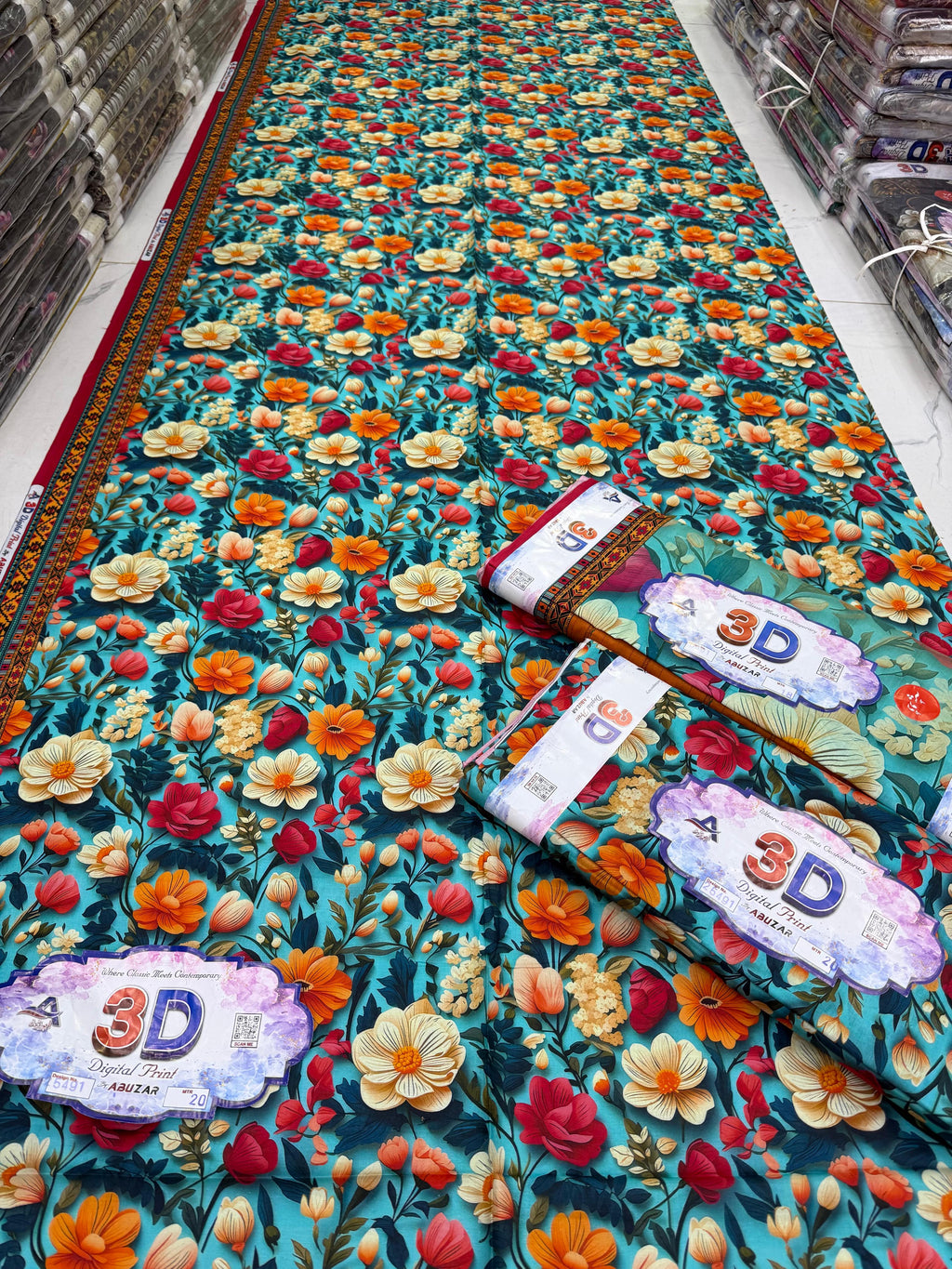 ABUZAR – 3D Digital Cotton Print 3 Piece Unstitched Suit (7.25 Meters)