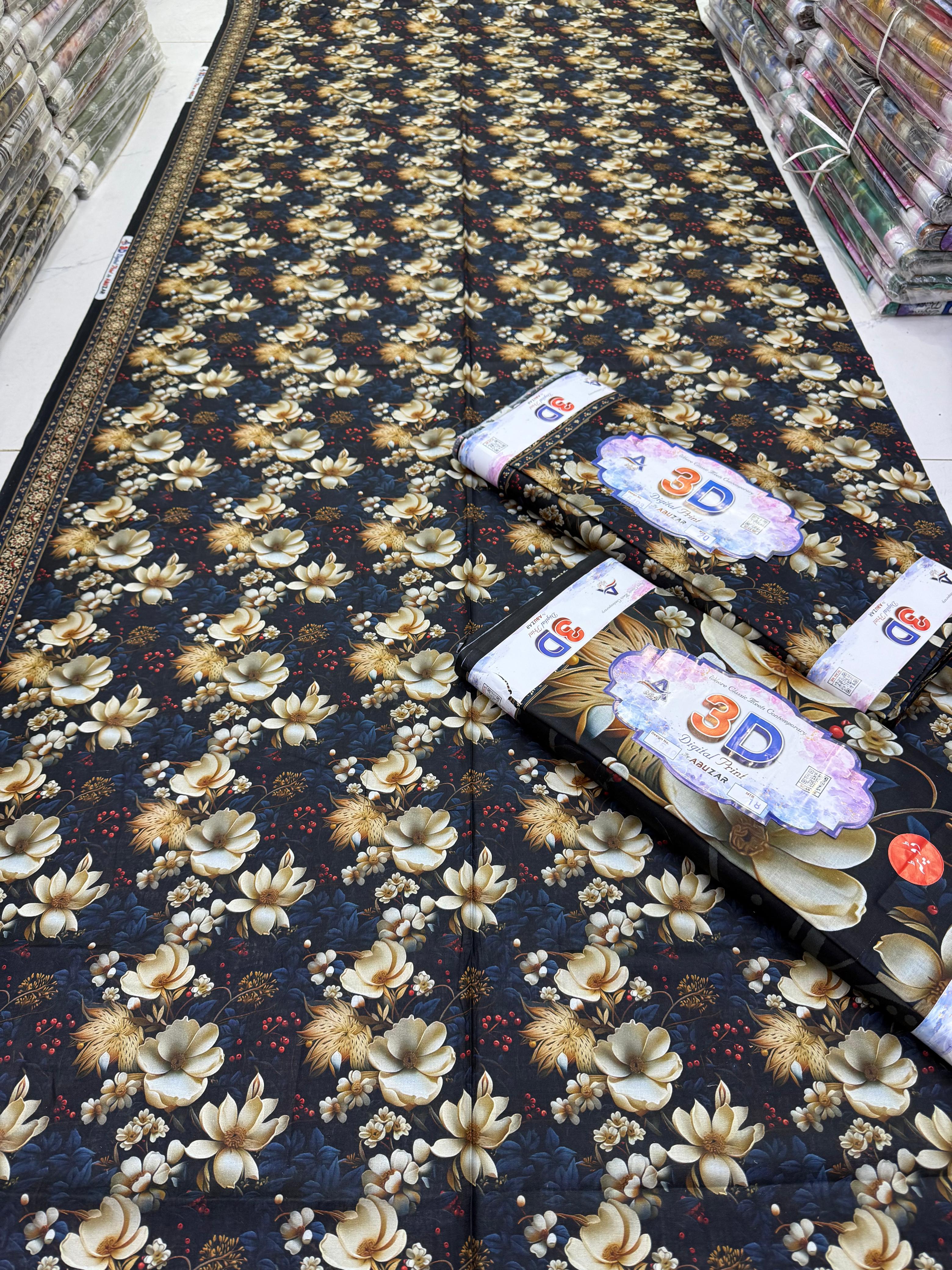 ABUZAR – 3D Digital Cotton Print 3 Piece Unstitched Suit (7.25 Meters)