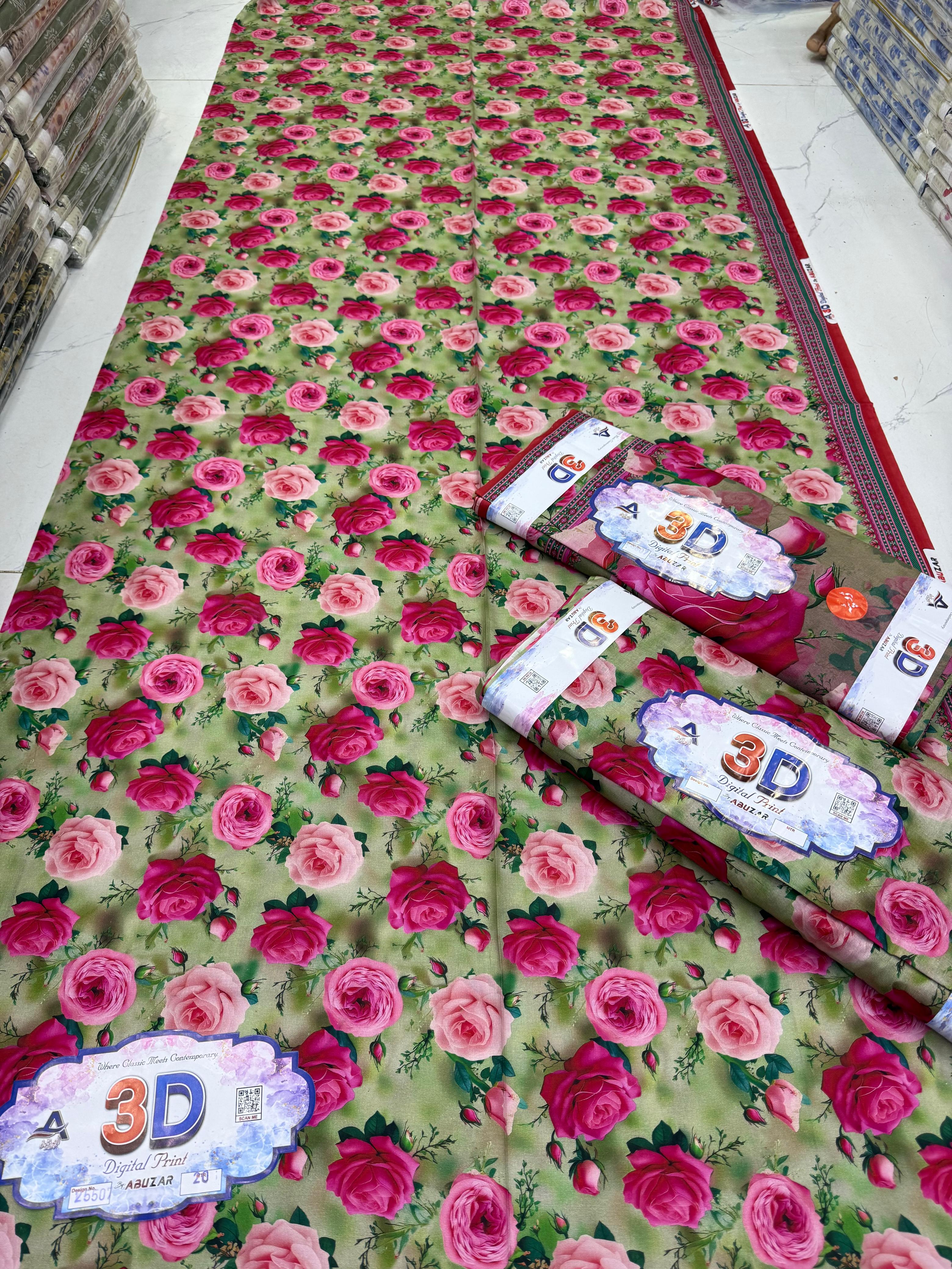 ABUZAR – 3D Digital Cotton Print 3 Piece Unstitched Suit (7.25 Meters)