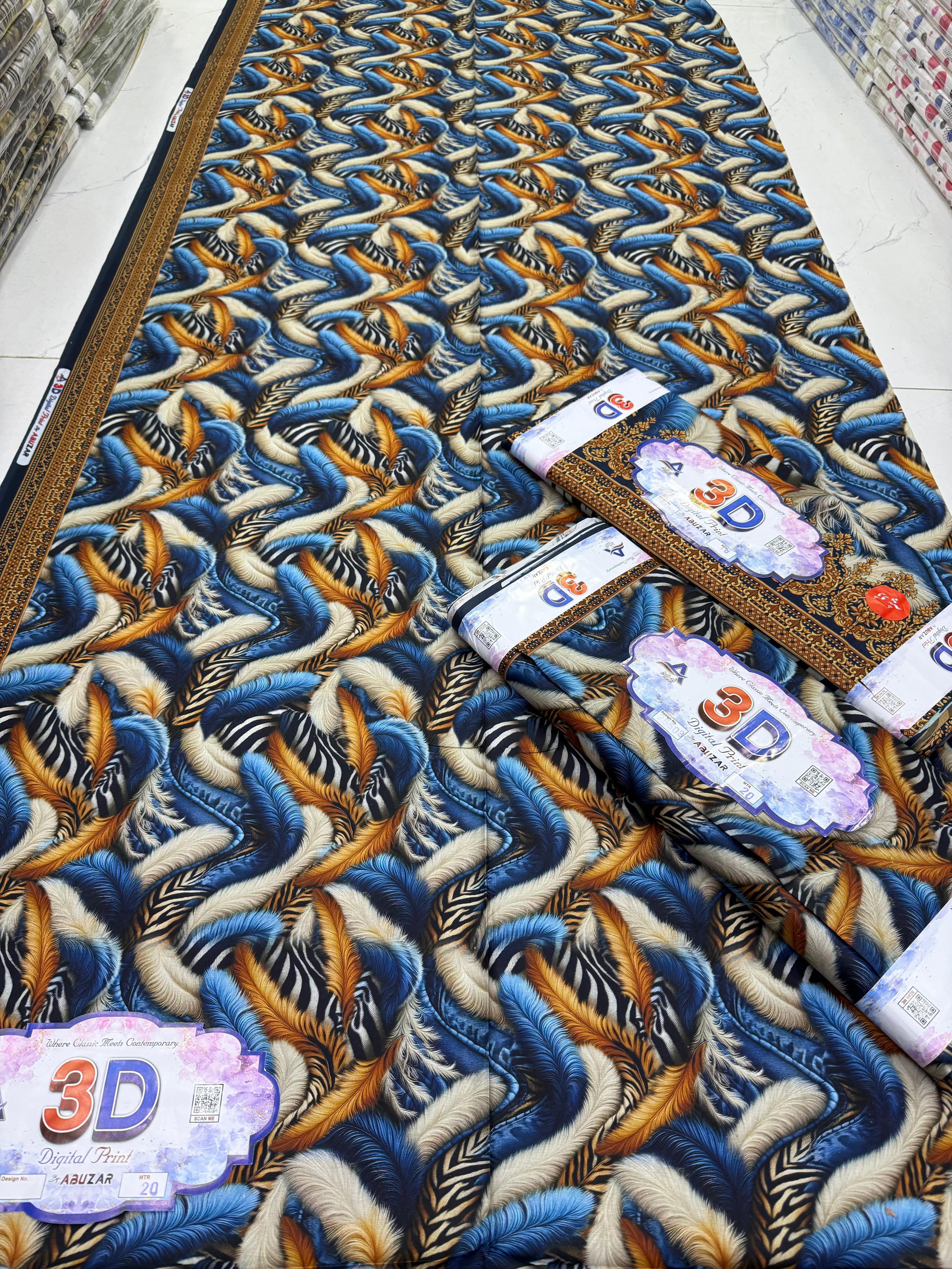ABUZAR – 3D Digital Cotton Print 3 Piece Unstitched Suit (7.25 Meters)