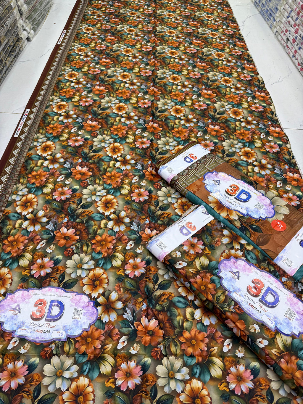 ABUZAR – 3D Digital Cotton Print 3 Piece Unstitched Suit (7.25 Meters)