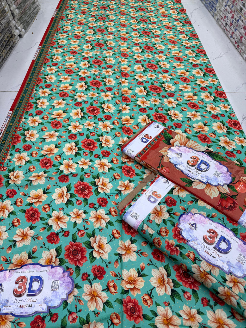 ABUZAR – 3D Digital Cotton Print 3 Piece Unstitched Suit (7.25 Meters)