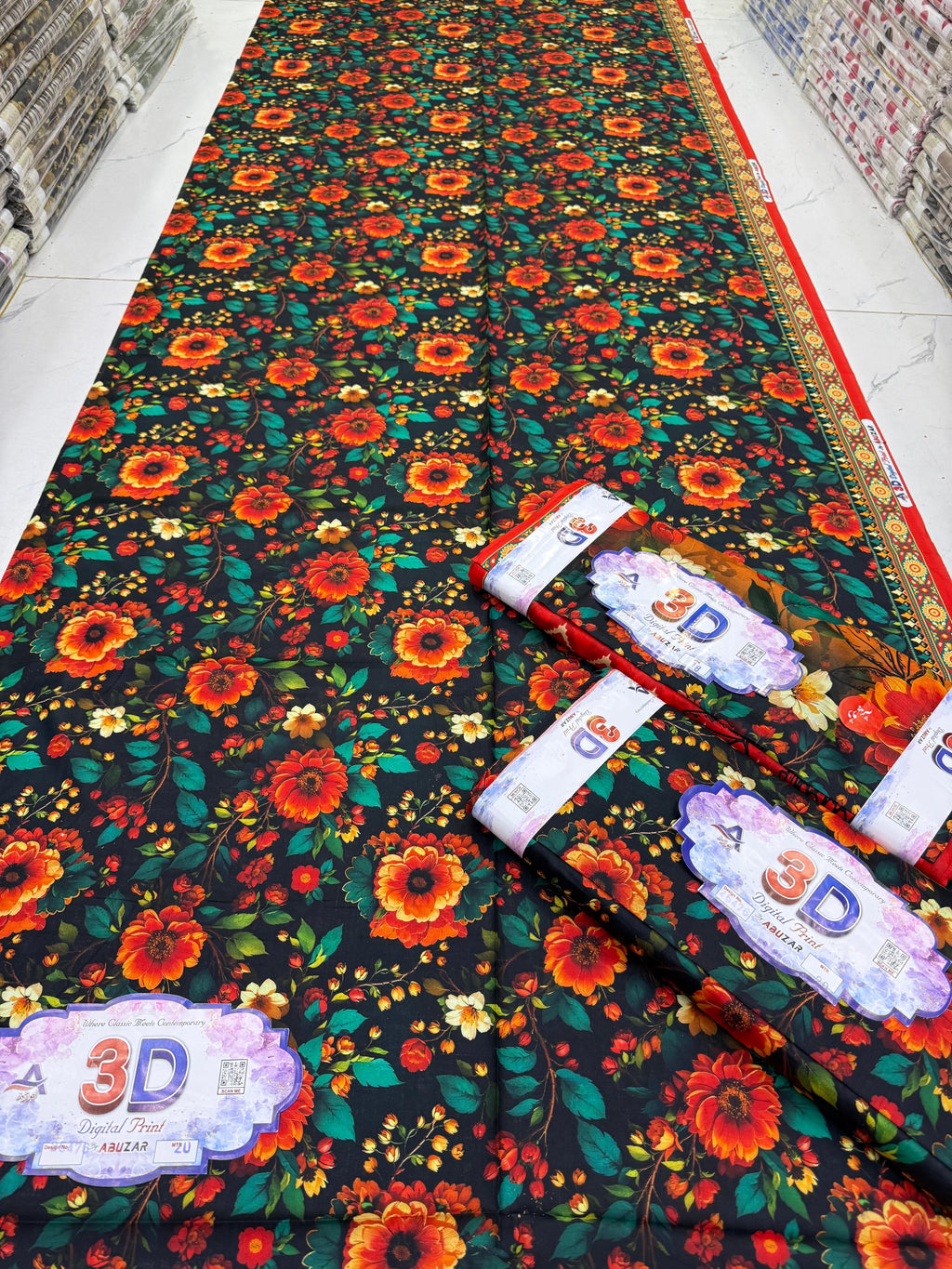 ABUZAR – 3D Digital Cotton Print 3 Piece Unstitched Suit (7.25 Meters)