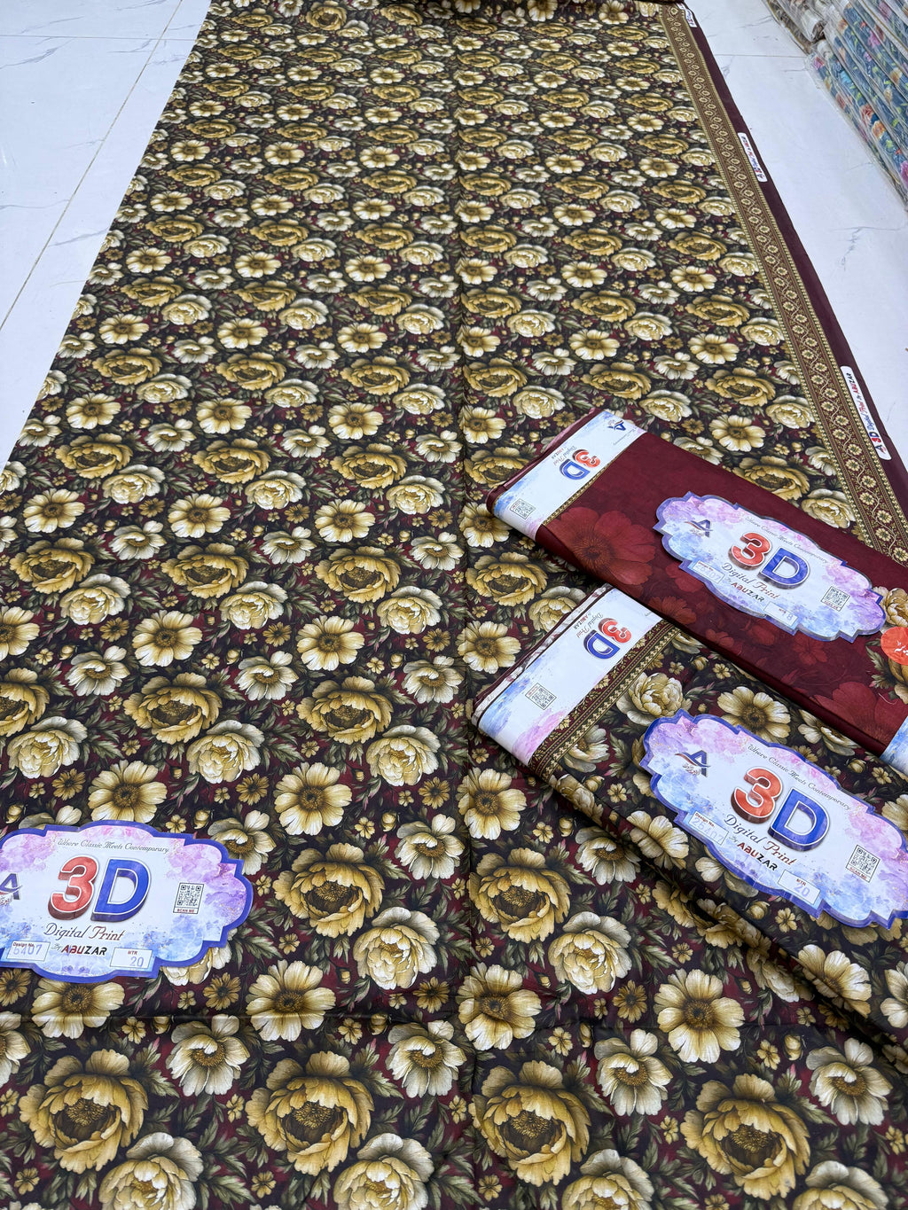 ABUZAR – 3D Digital Cotton Print 3 Piece Unstitched Suit (7.25 Meters)