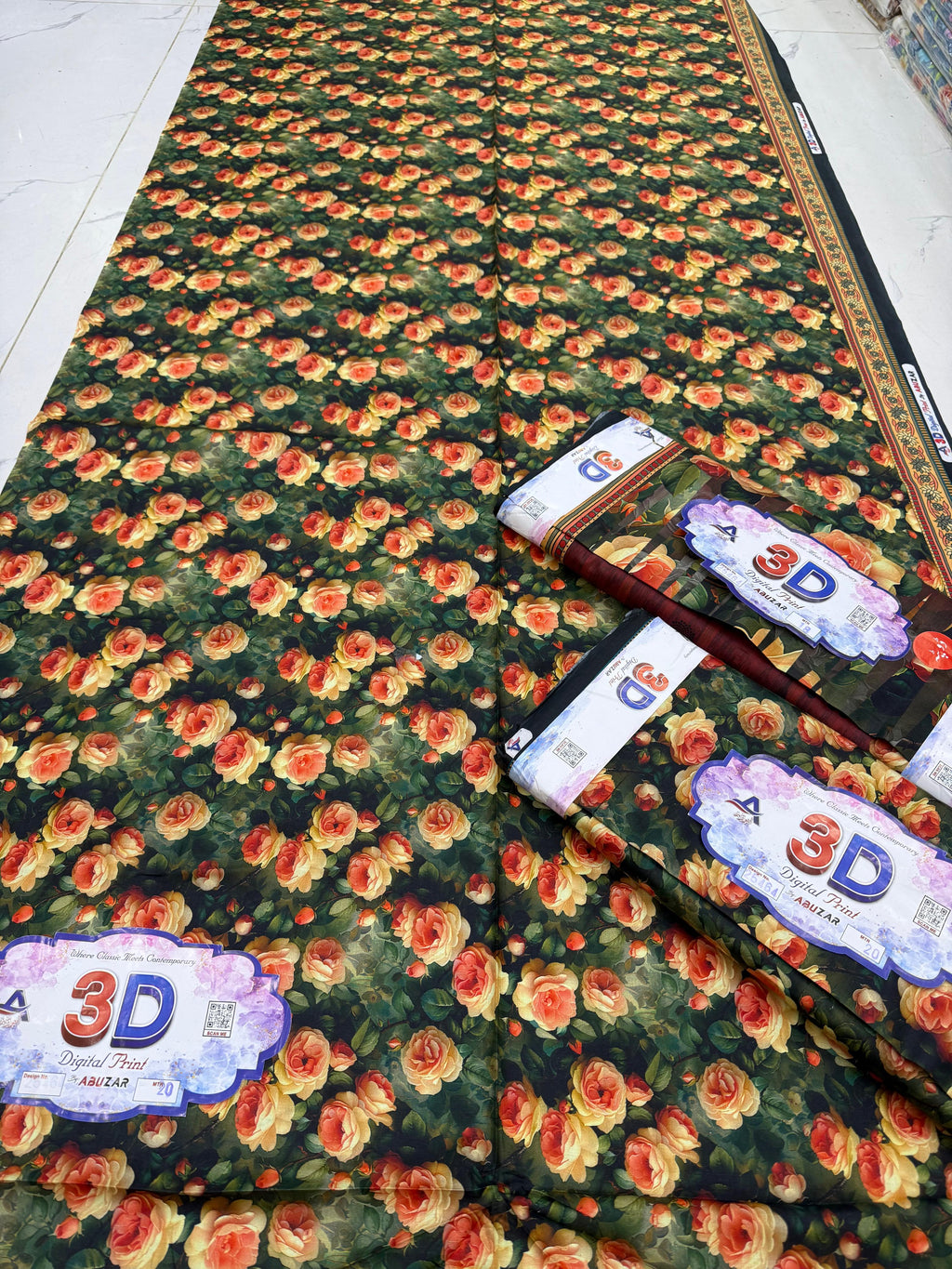 ABUZAR – 3D Digital Cotton Print 3 Piece Unstitched Suit (7.25 Meters)