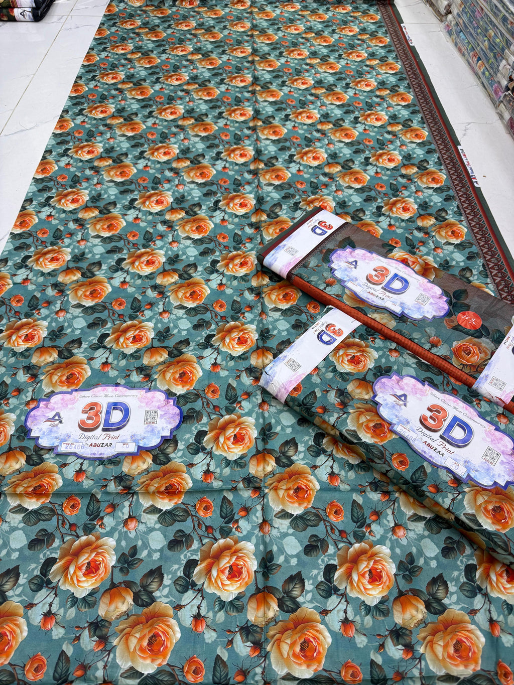 ABUZAR – 3D Digital Cotton Print 3 Piece Unstitched Suit (7.25 Meters)