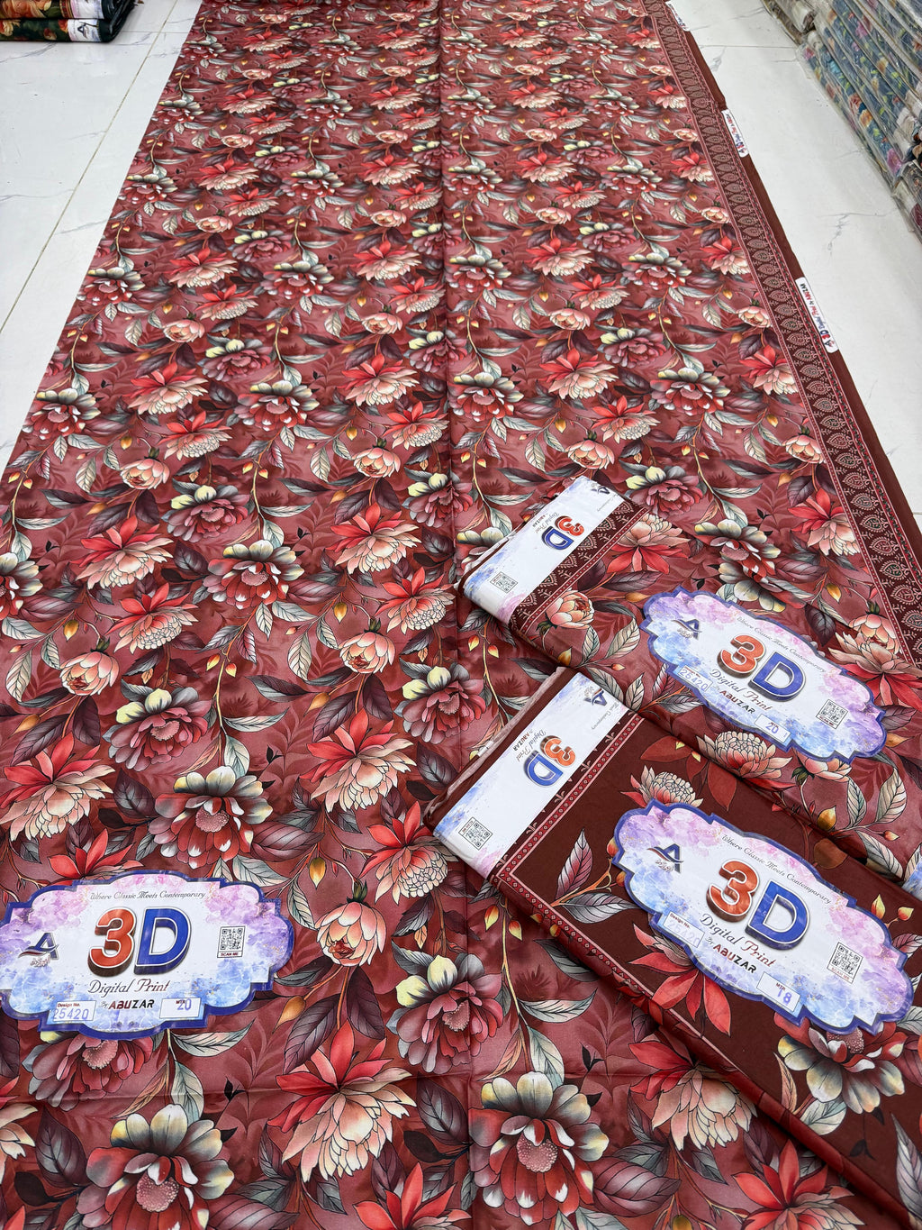 ABUZAR – 3D Digital Cotton Print 3 Piece Unstitched Suit (7.25 Meters)