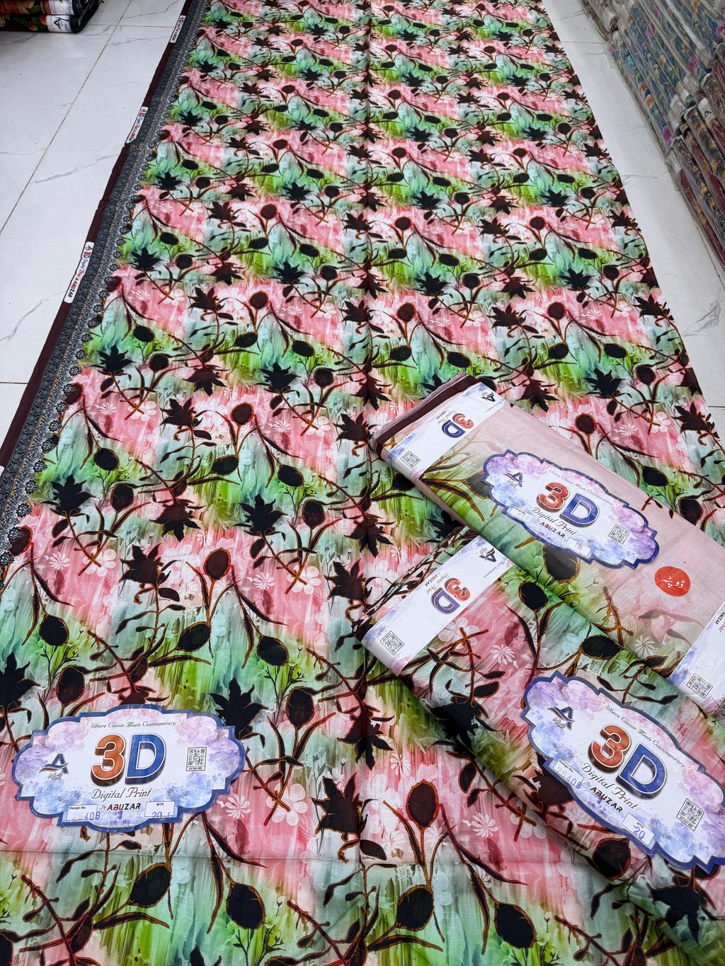 ABUZAR – 3D Digital Cotton Print 3 Piece Unstitched Suit (7.25 Meters)