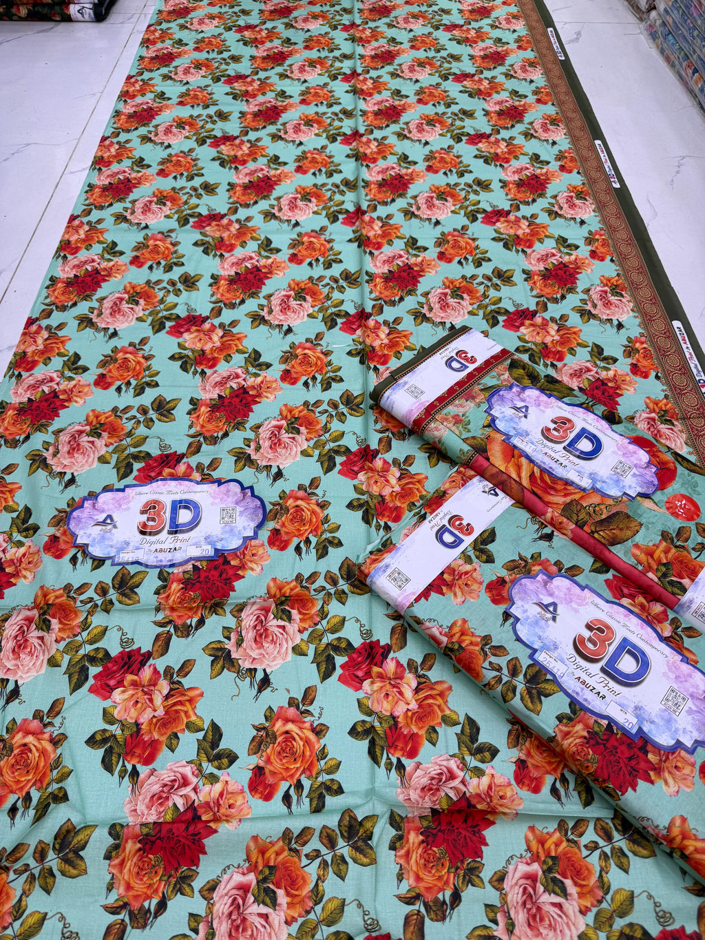 ABUZAR – 3D Digital Cotton Print 3 Piece Unstitched Suit (7.25 Meters)