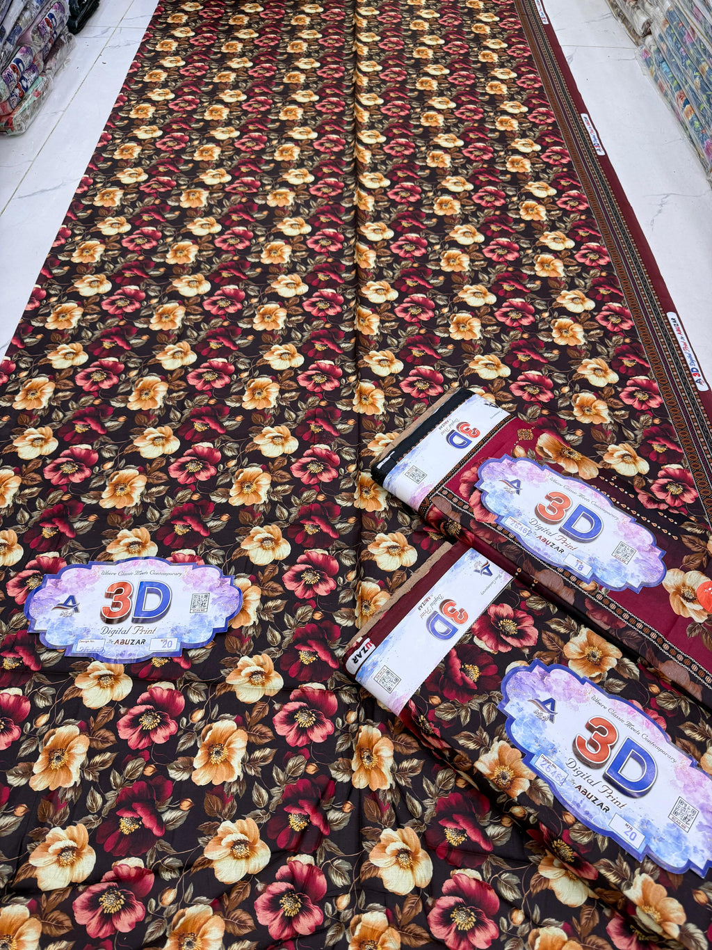 ABUZAR – 3D Digital Cotton Print 3 Piece Unstitched Suit (7.25 Meters)