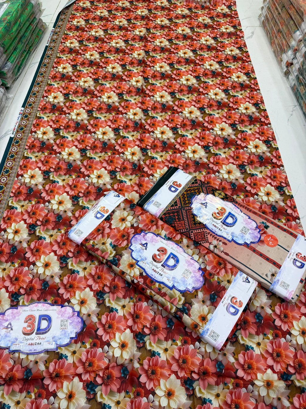 ABUZAR – 3D Digital Cotton Print 3 Piece Unstitched Suit (7.25 Meters)